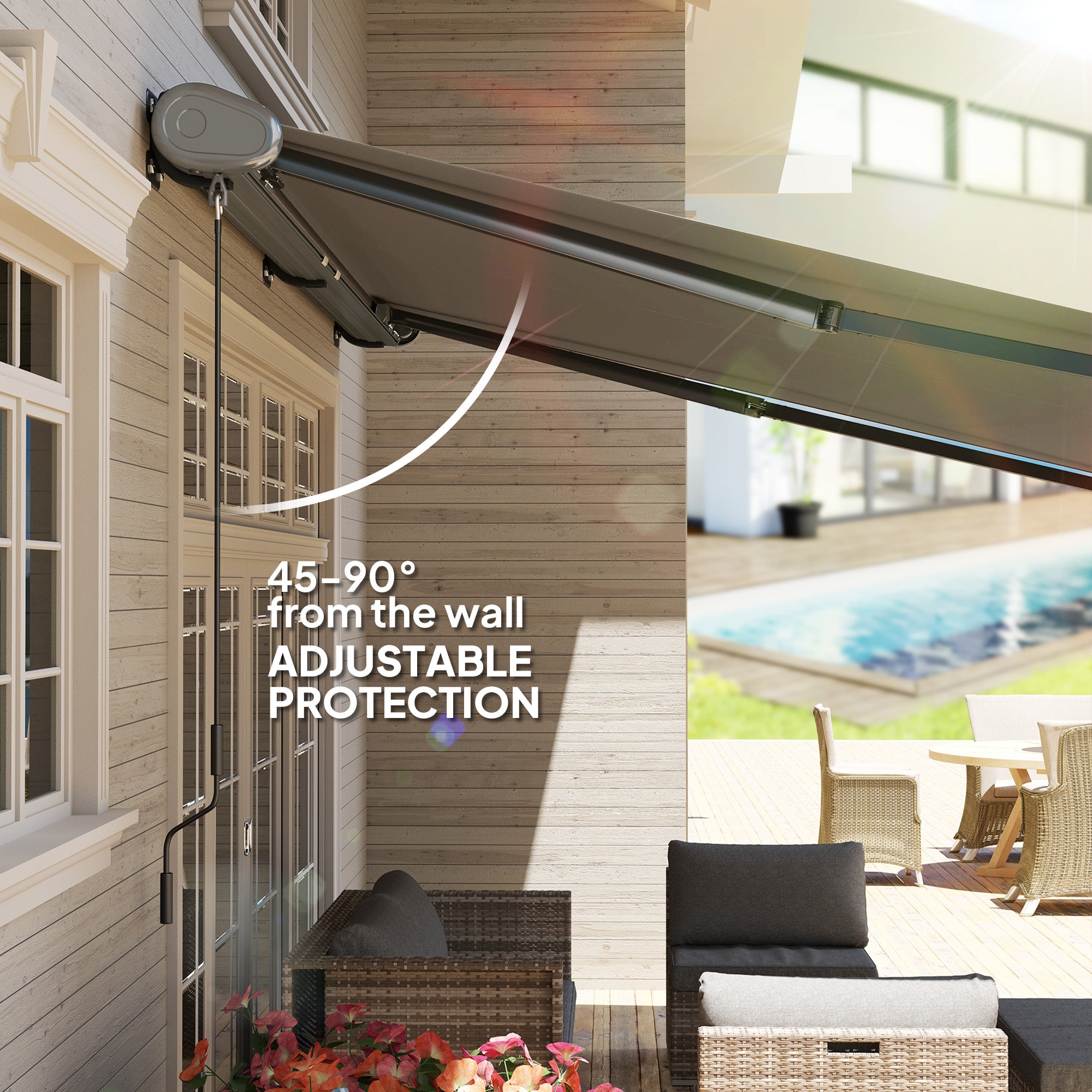 Outsunny 4 x 3(m) Full Cassette Electric Awning with Remote Controller, Aluminium Frame DIY Retractable Garden Awning, UPF50+ Sun Shade Canopy for Deck Door Window, Light Grey - North Peak Garden Furniture
