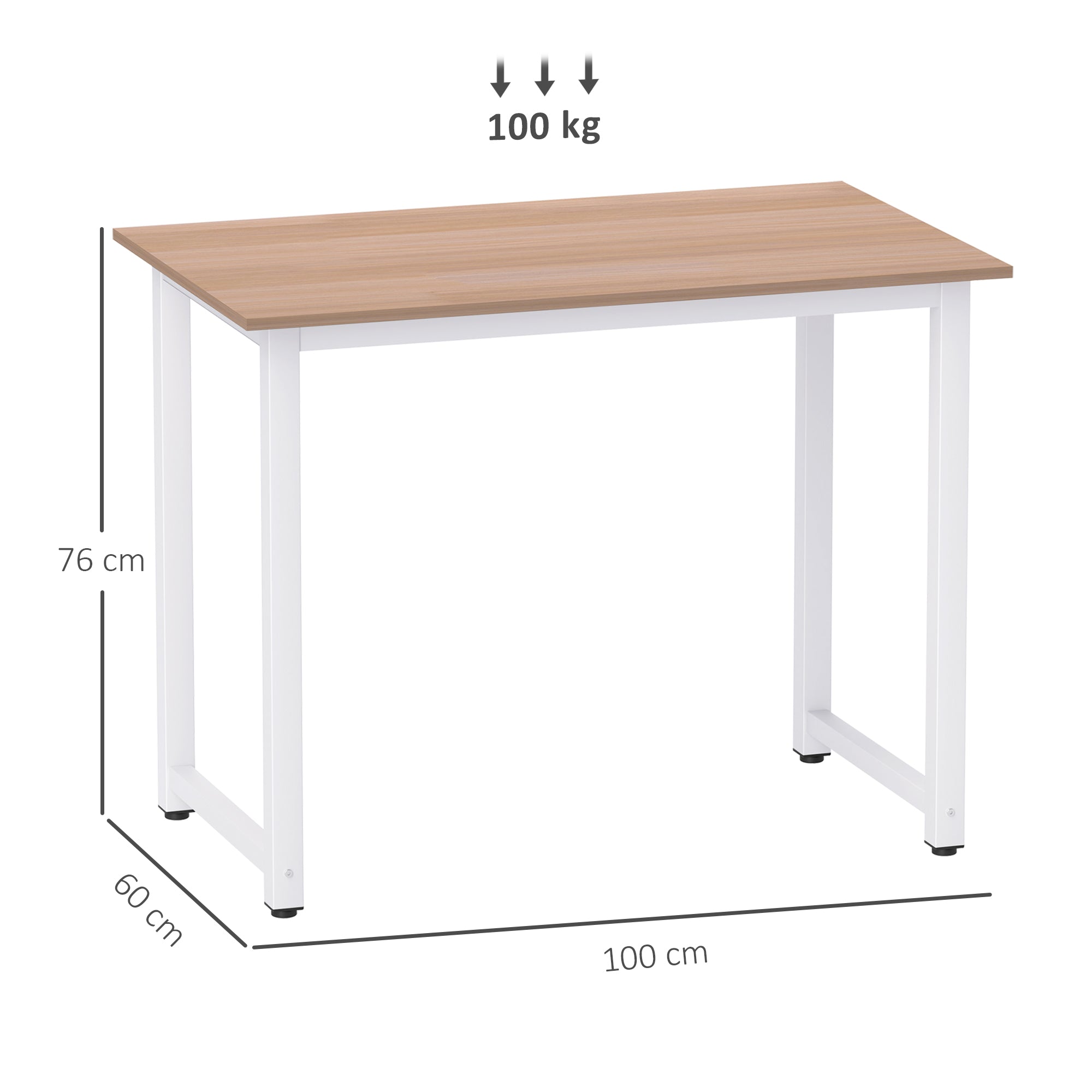HOMCOM Computer Desk, Writing Table, 100 x 60 x 76cm Workstation for Home Office, Study with Metal Frame, Simple Assembly, White - North Peak Garden Furniture