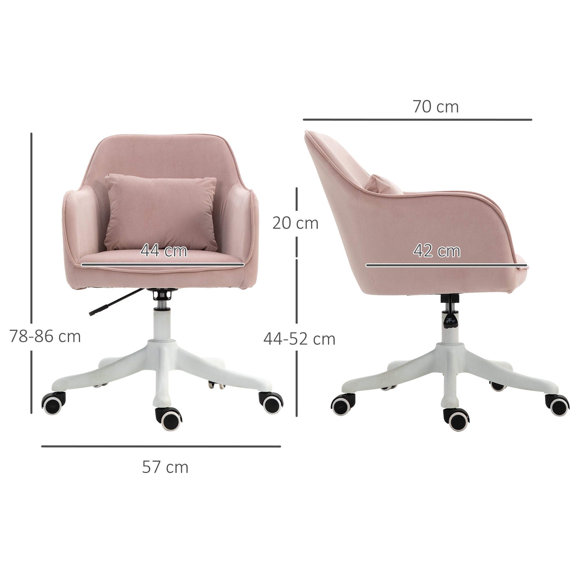 Vinsetto Velvet Office Chair, Desk Chair, Makeup Vanity Chair with Massage Lumbar Pillow and Rolling Wheels for Bedroom and Home, Pink - North Peak Garden Furniture