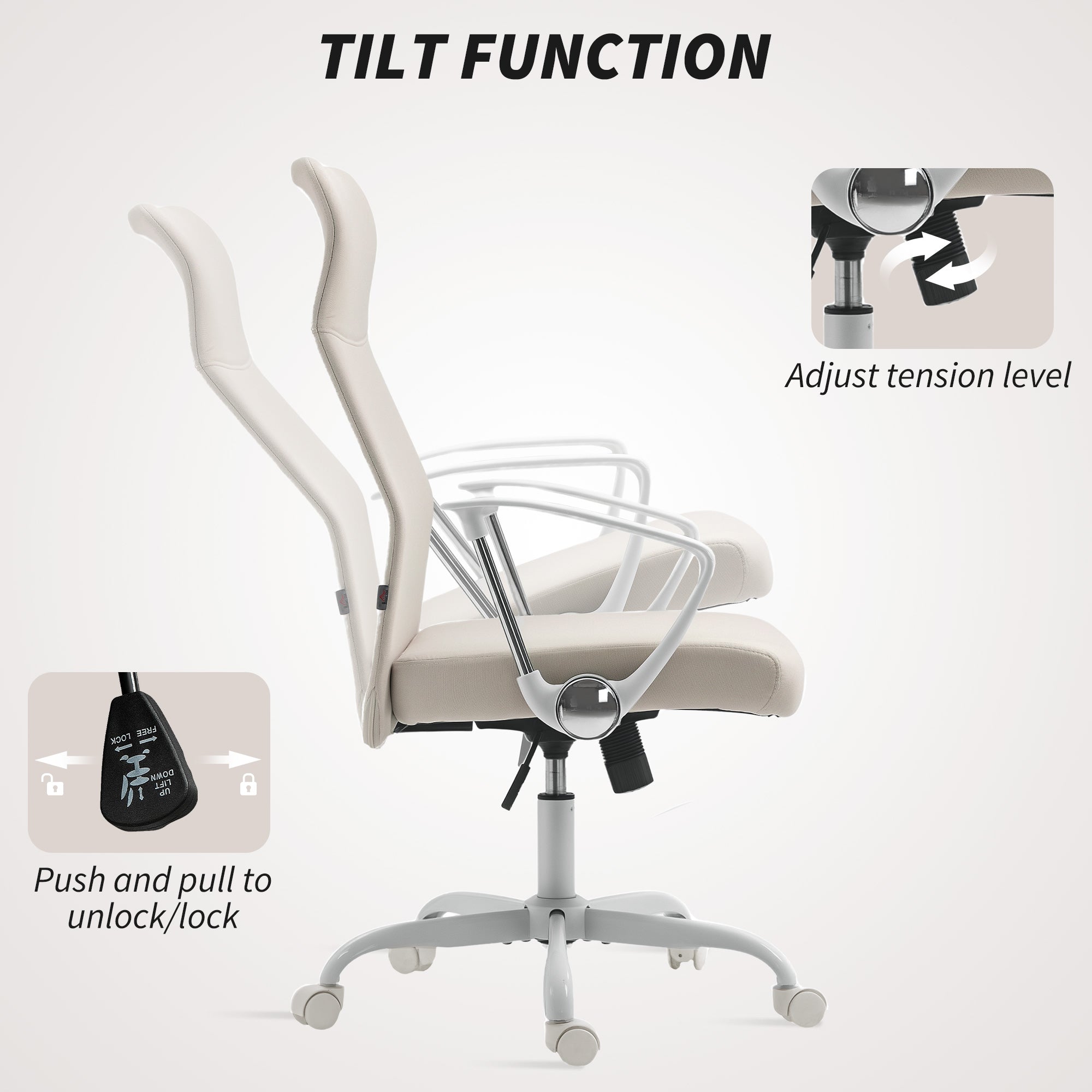 HOMCOM Fabric High Back Office Chair - Cream White - North Peak Garden Furniture