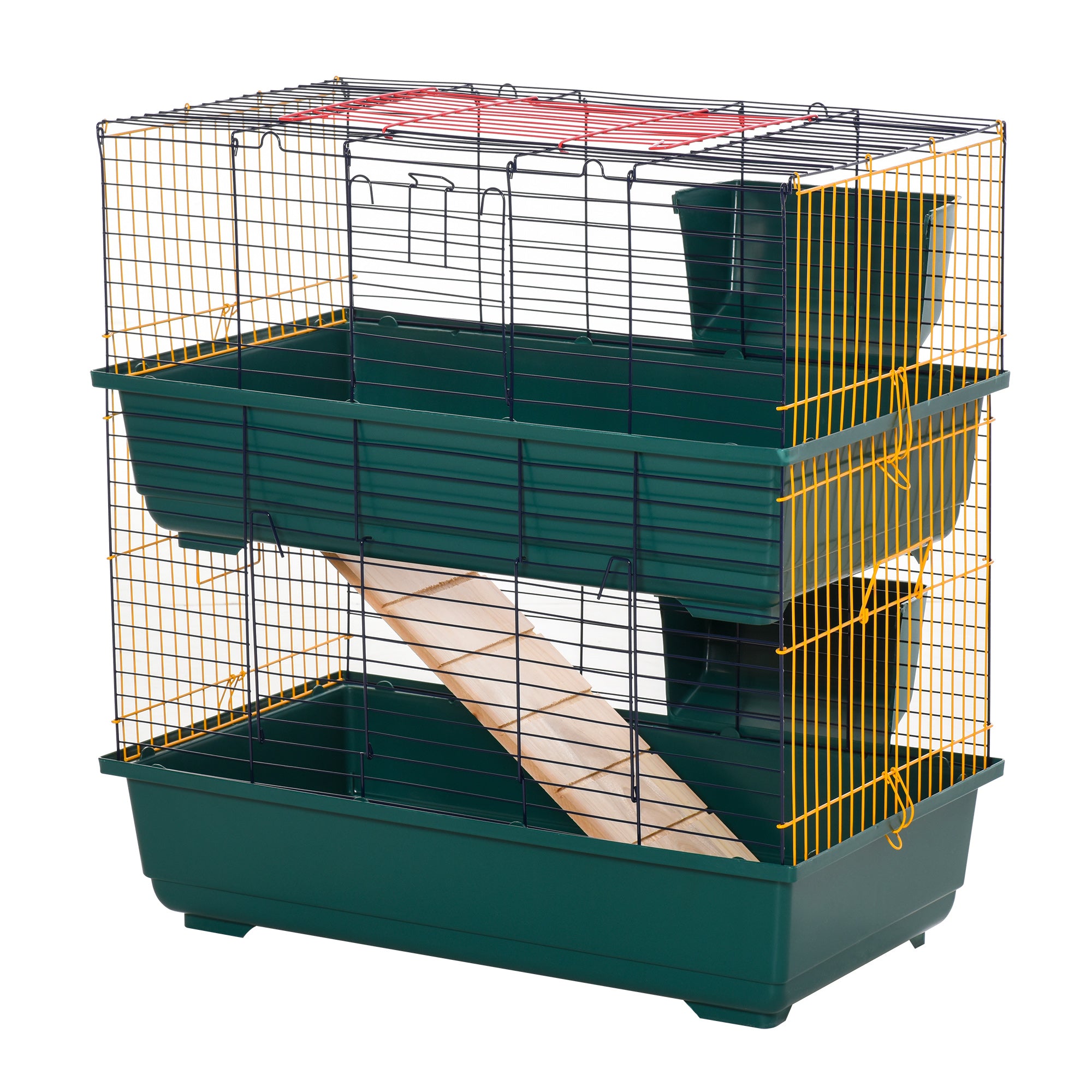 PawHut Indoor Rabbit Guinea Pig Cage Small Animal Cage Two Storey 80 x 44 x 82 cm - North Peak Garden Furniture
