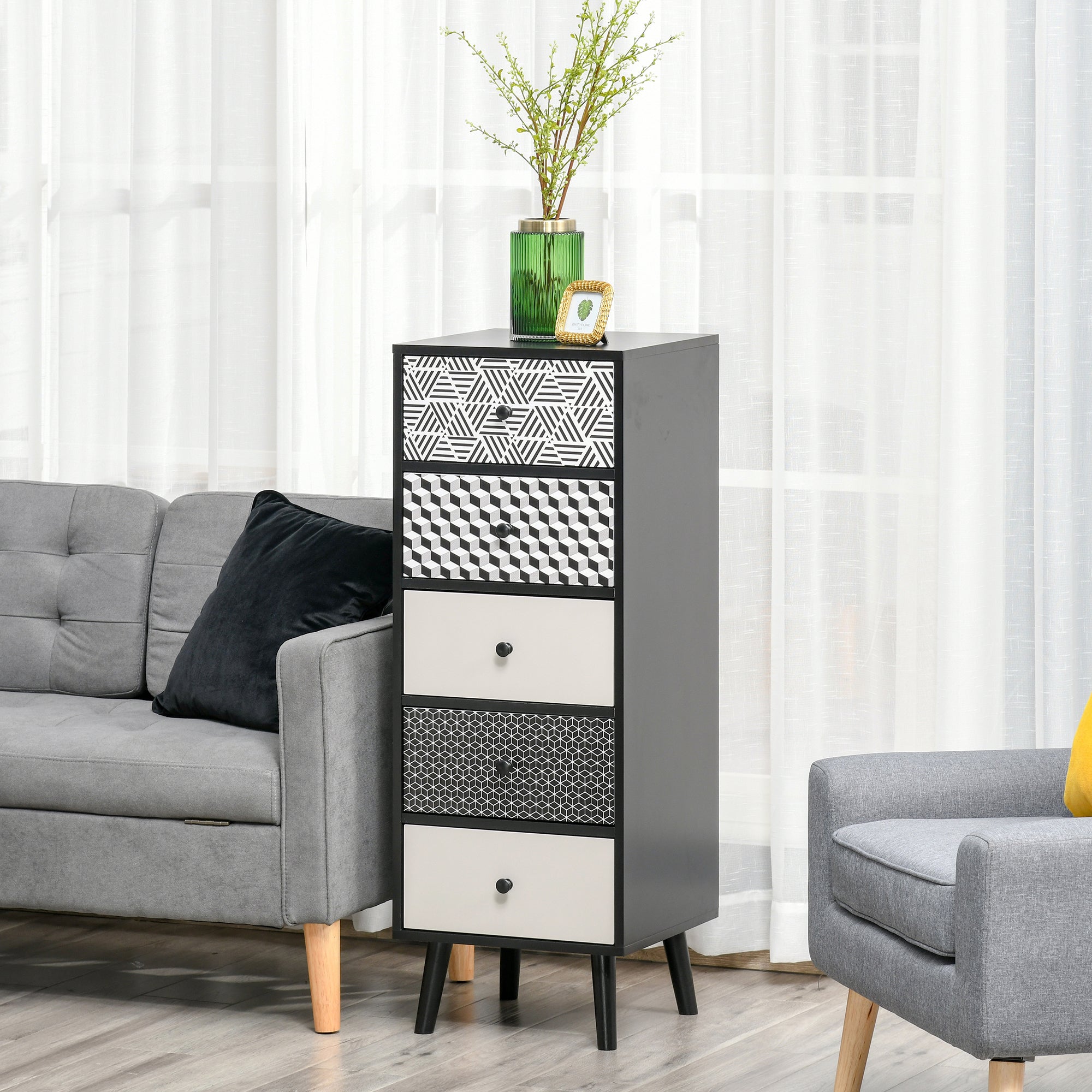 HOMCOM Chest of Drawers, 5 Drawer Dresser, Vertical Storage Organizer Unit for Bedroom, Living Room - North Peak Garden Furniture