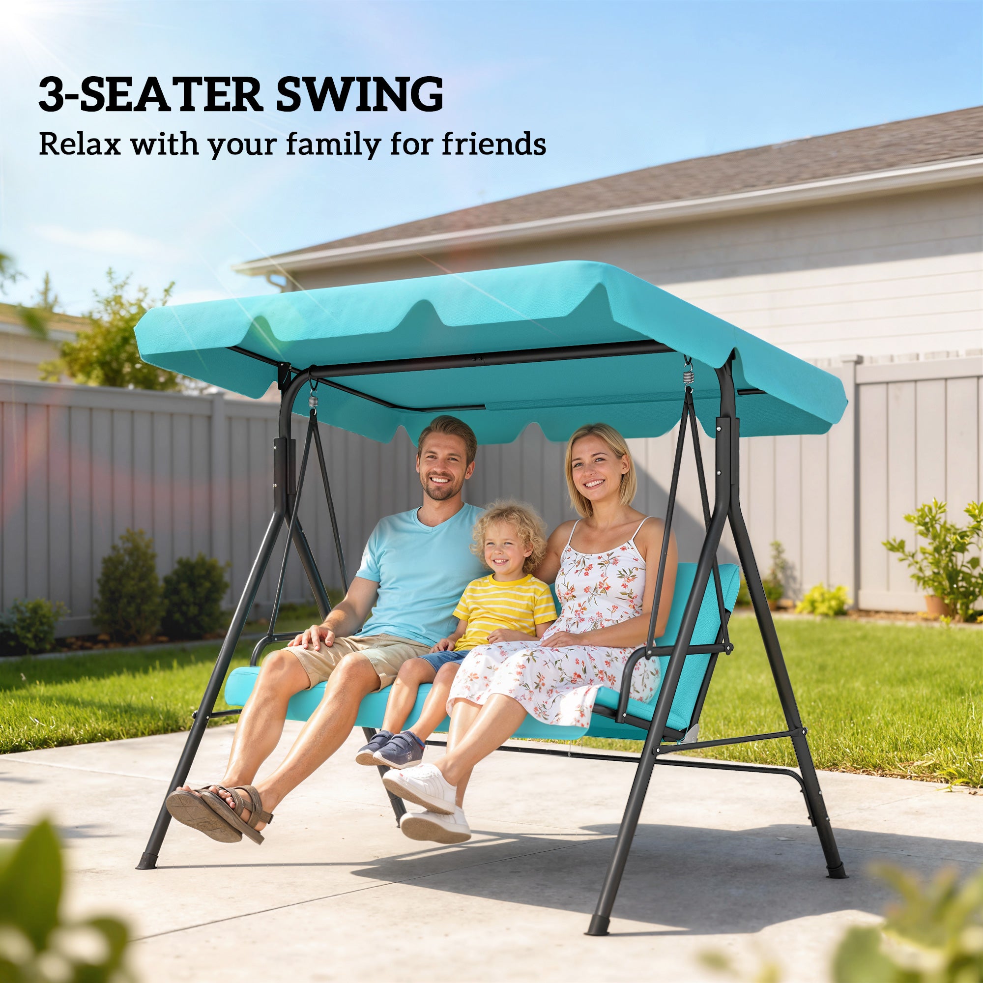 Outsunny Three-Seater Garden Swing Chair, with Adjustable Canopy - Blue