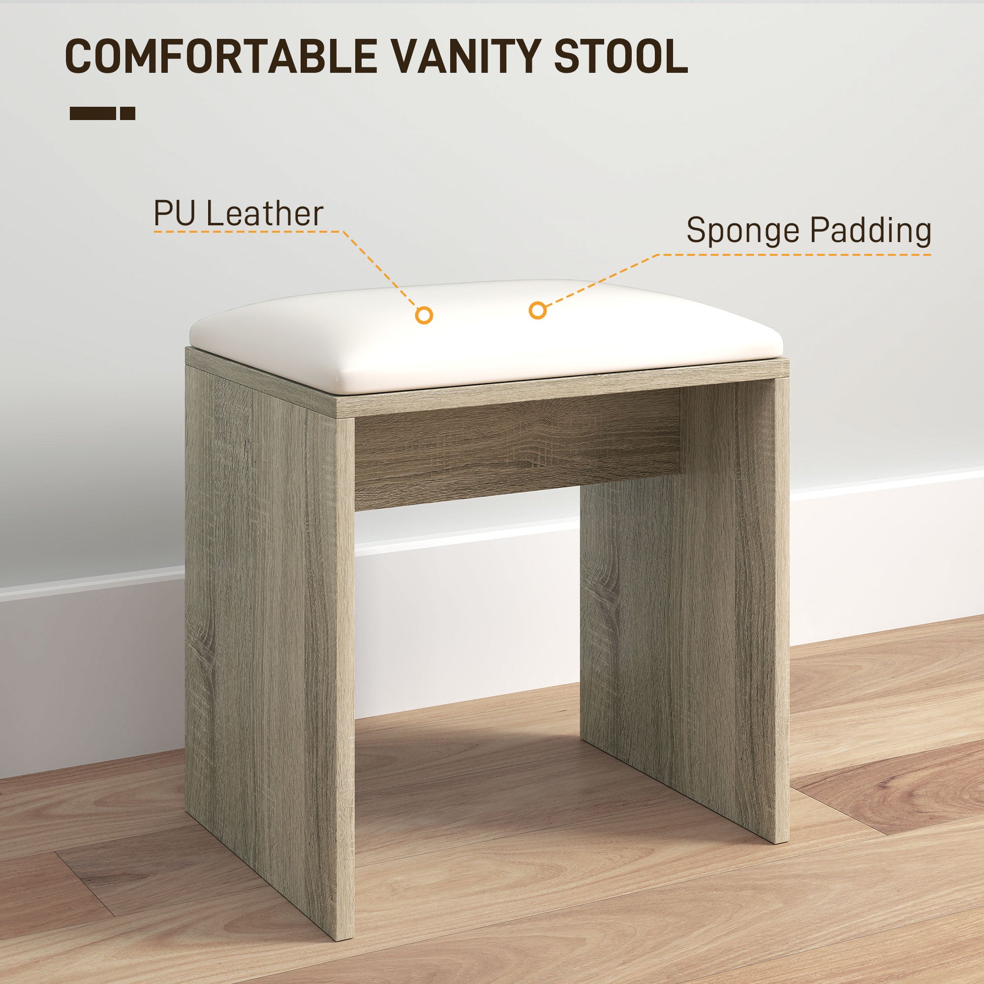HOMCOM Dressing Table and Stool Set, with Storage - Natural Wood Finish - North Peak Garden Furniture