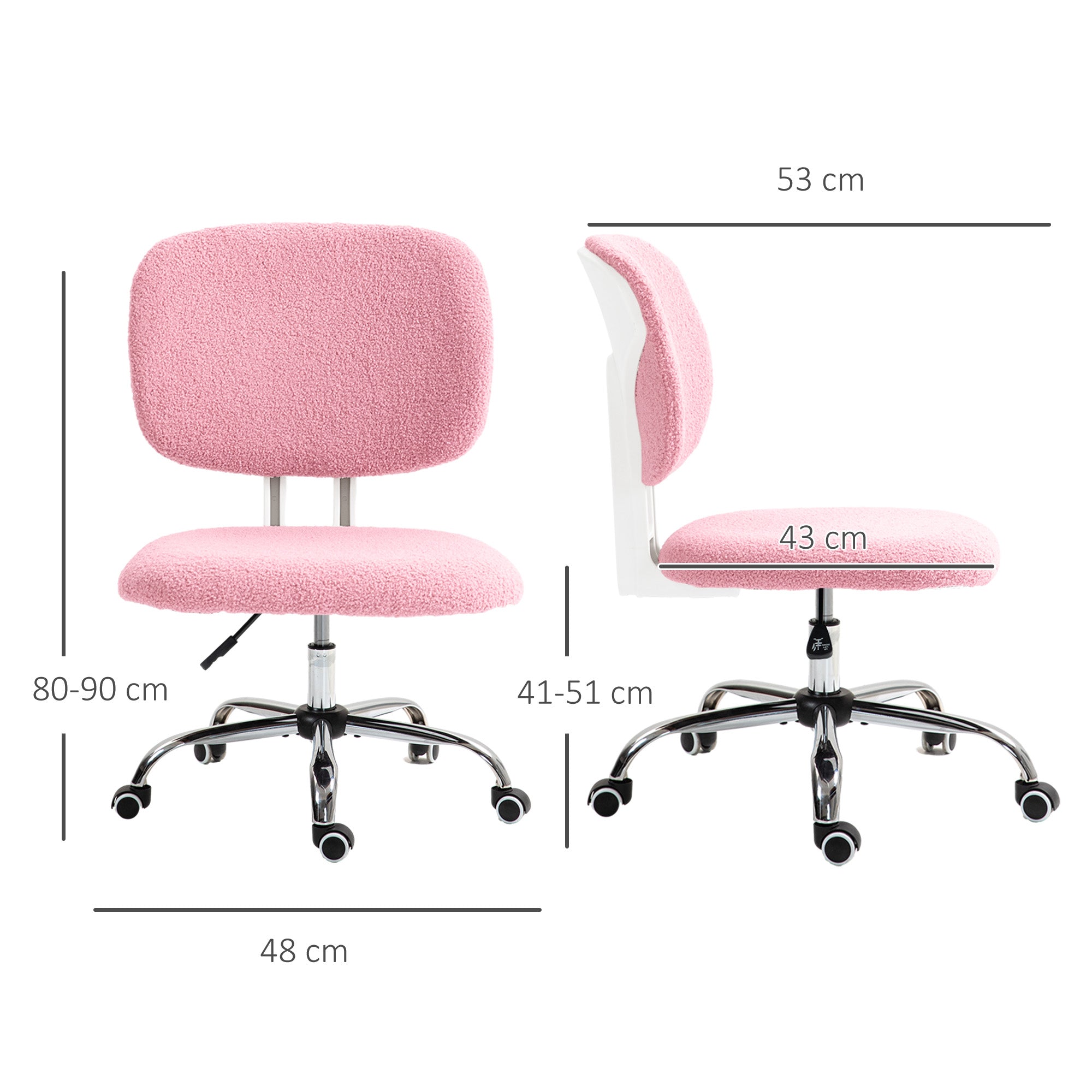 Vinsetto Teddy Fleece Armless Office Chair - Pink - North Peak Garden Furniture