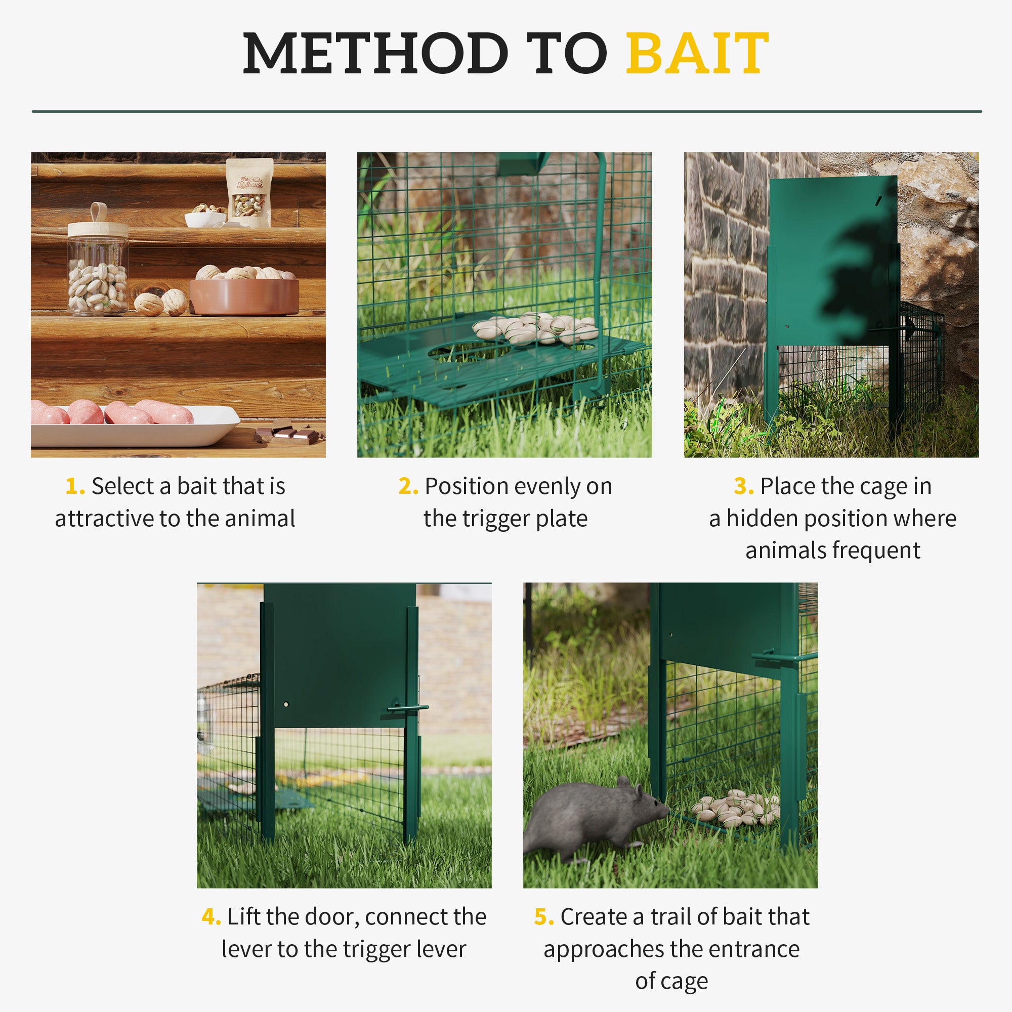 Outsunny Single Door Humane Rat Trap for Small Animals, Metal Outdoor and Indoor Squirrel Trap for Mice, Cats, Rabbits, 100 X 25 X 28cm, Dark Green - North Peak Garden Furniture