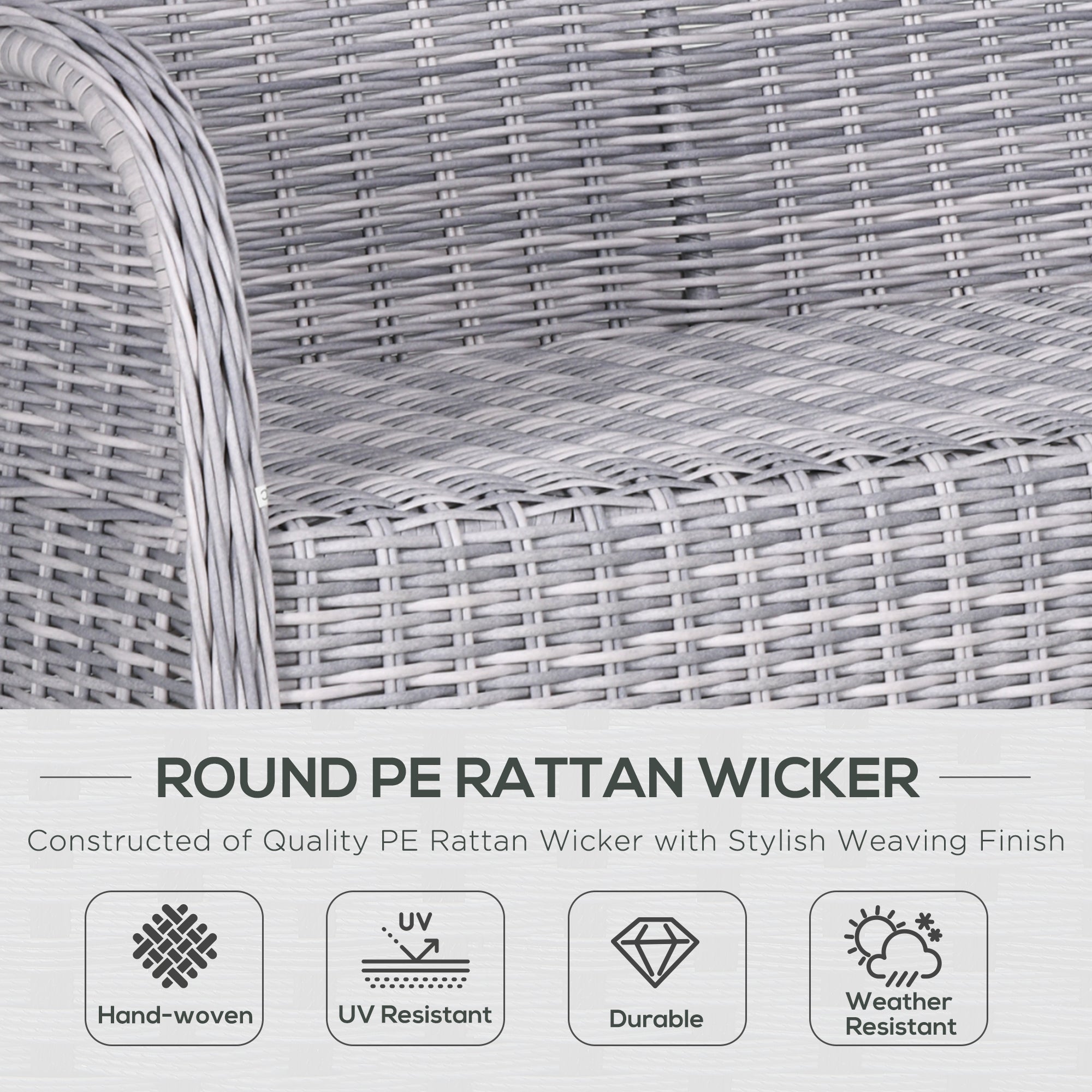 Outsunny Garden PE Rattan Dining Sofa Set, Outdoor 4 Seater Wicker Furniture, High Back Chairs with Cushions, Tempered Glass Coffee Table for Lawn, Backyard, Mixed Grey - North Peak Garden Furniture