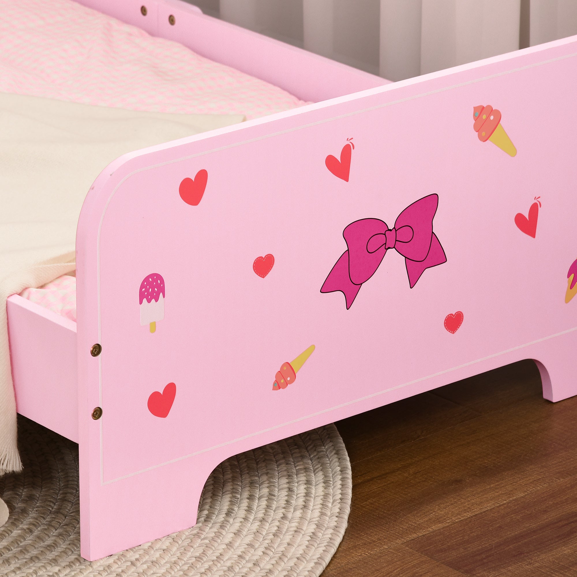 ZONEKIZ Princess-Themed Kids Toddler Bed w/ Cute Patterns, Safety Rails, for Ages 3-6 Years - Pink - North Peak Garden Furniture