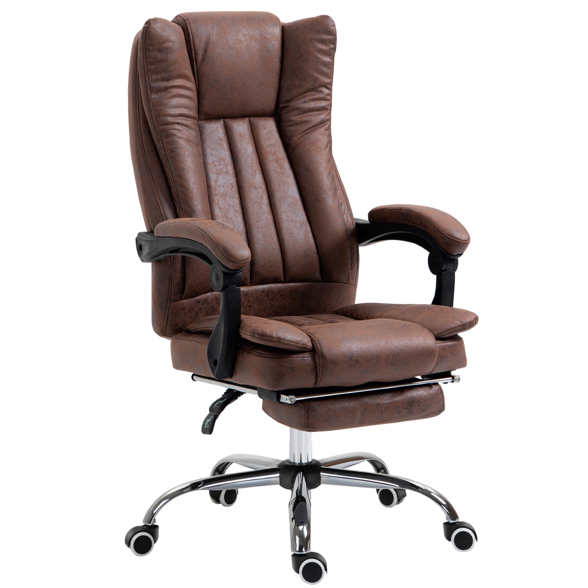 Vinsetto Home Office Chair Microfibre Desk Chair with Reclining Function Armrests Swivel Wheels Footrest Brown - North Peak Garden Furniture