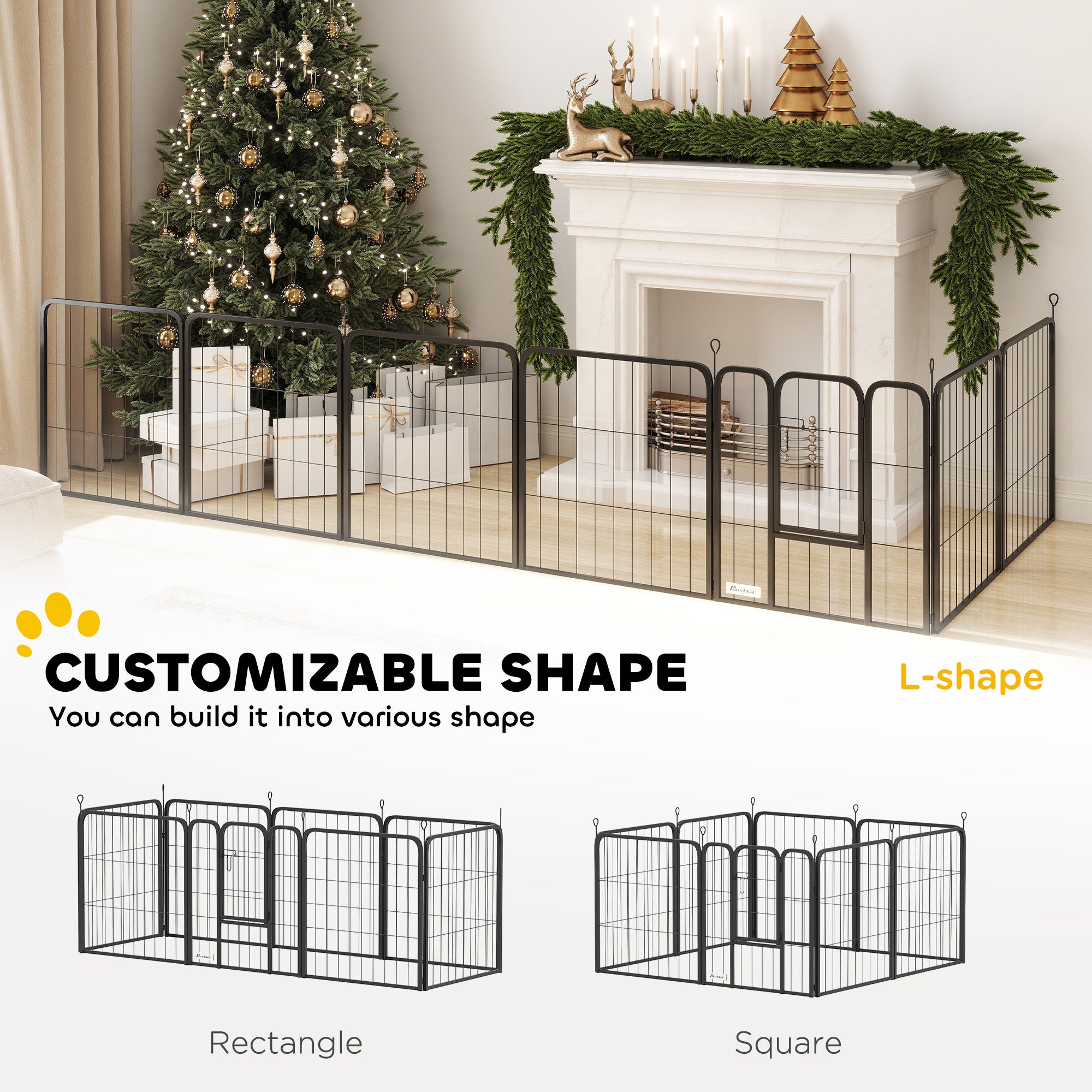 PawHut 8 Panels Heavy Duty Dog Playpen with Door Indoor Outdoor, for Small Dogs, 60cm High - North Peak Garden Furniture