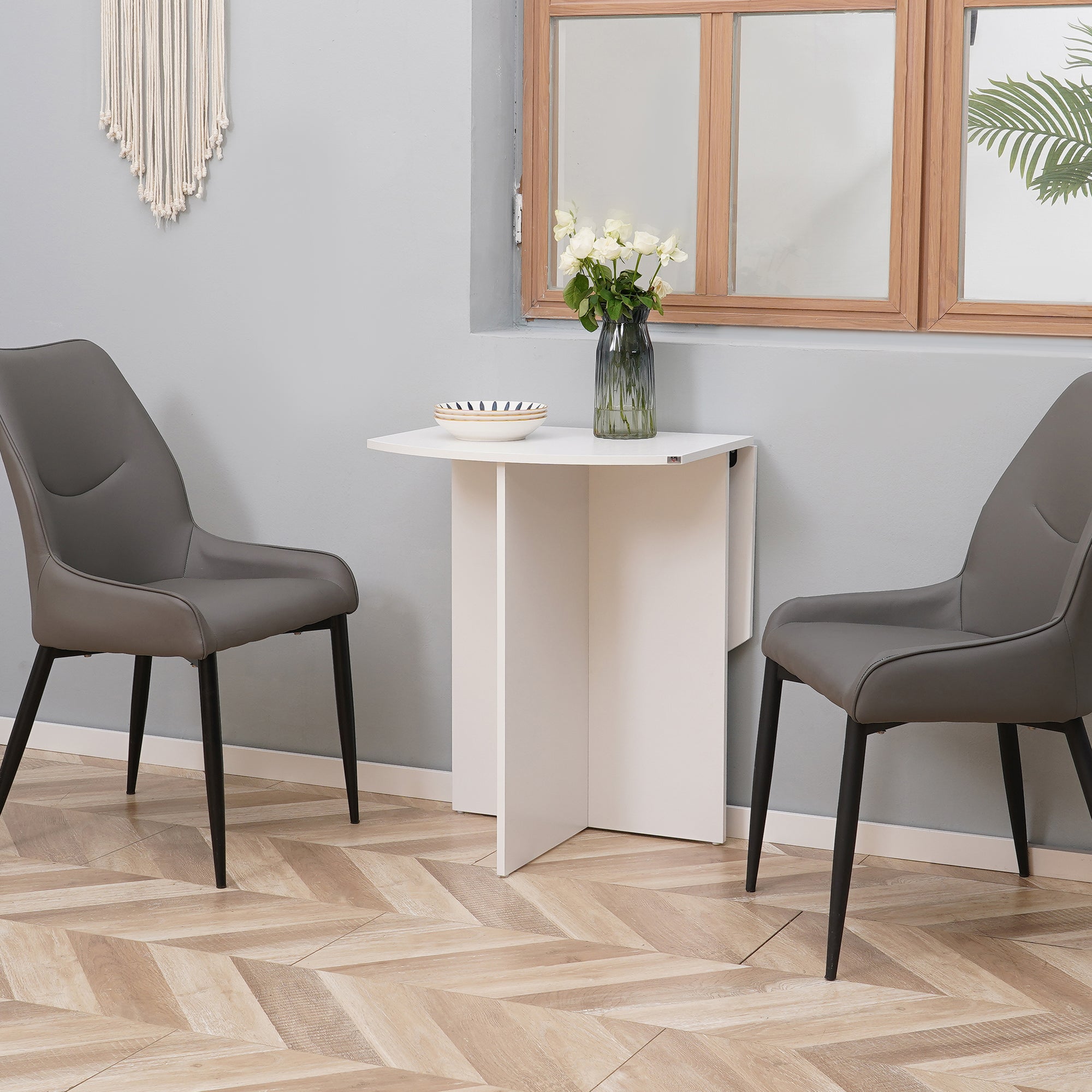 HOMCOM Four-Person Drop Leaf Dining Table - White - North Peak Garden Furniture
