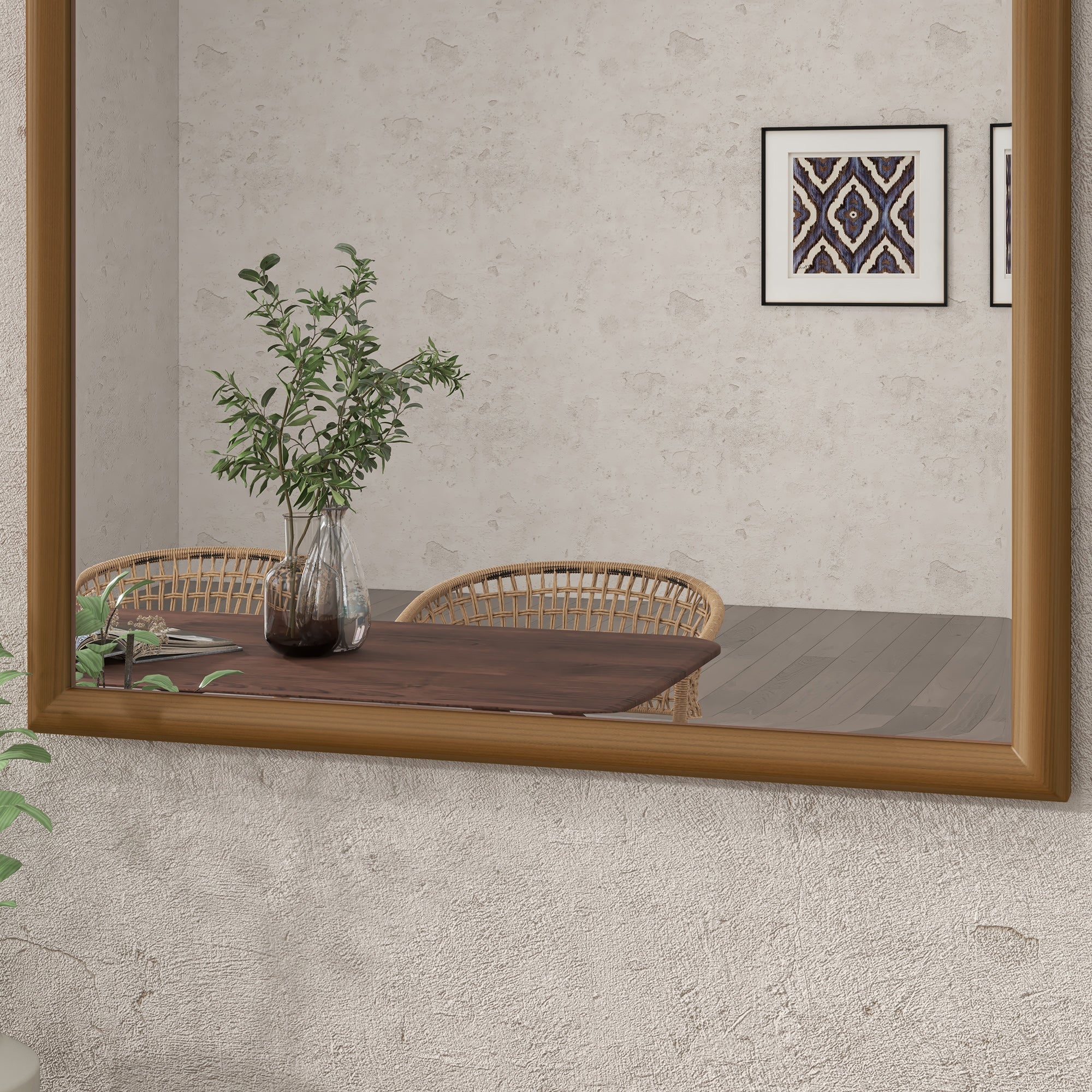 HOMCOM 110 x 65cm Wooden Arched Mirror - Natural Finish