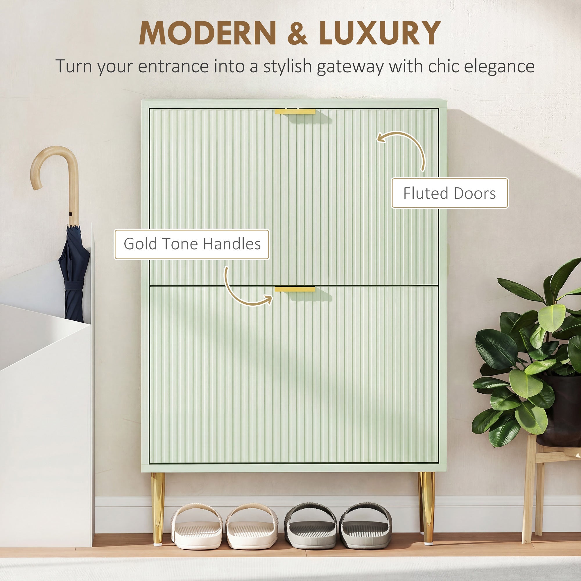 HOMCOM Elegant Two-Drawer Shoe Cabinet - Light Green