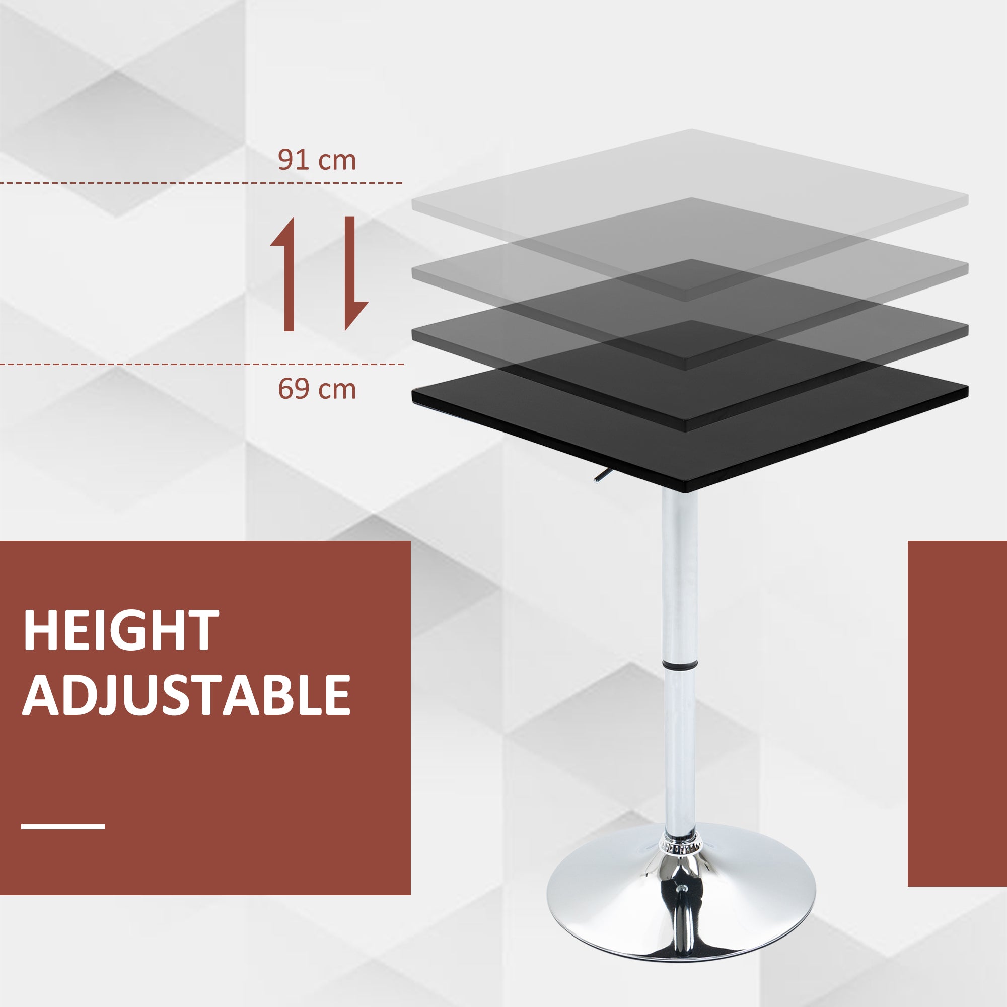HOMCOM Modern Height Adjustable Counter Bar Table with 360° Swivel Tabletop and Electroplating Metal Base, Pub Desk for Living Room, Kitchen, Restaurant, Pub, Black and Silver
