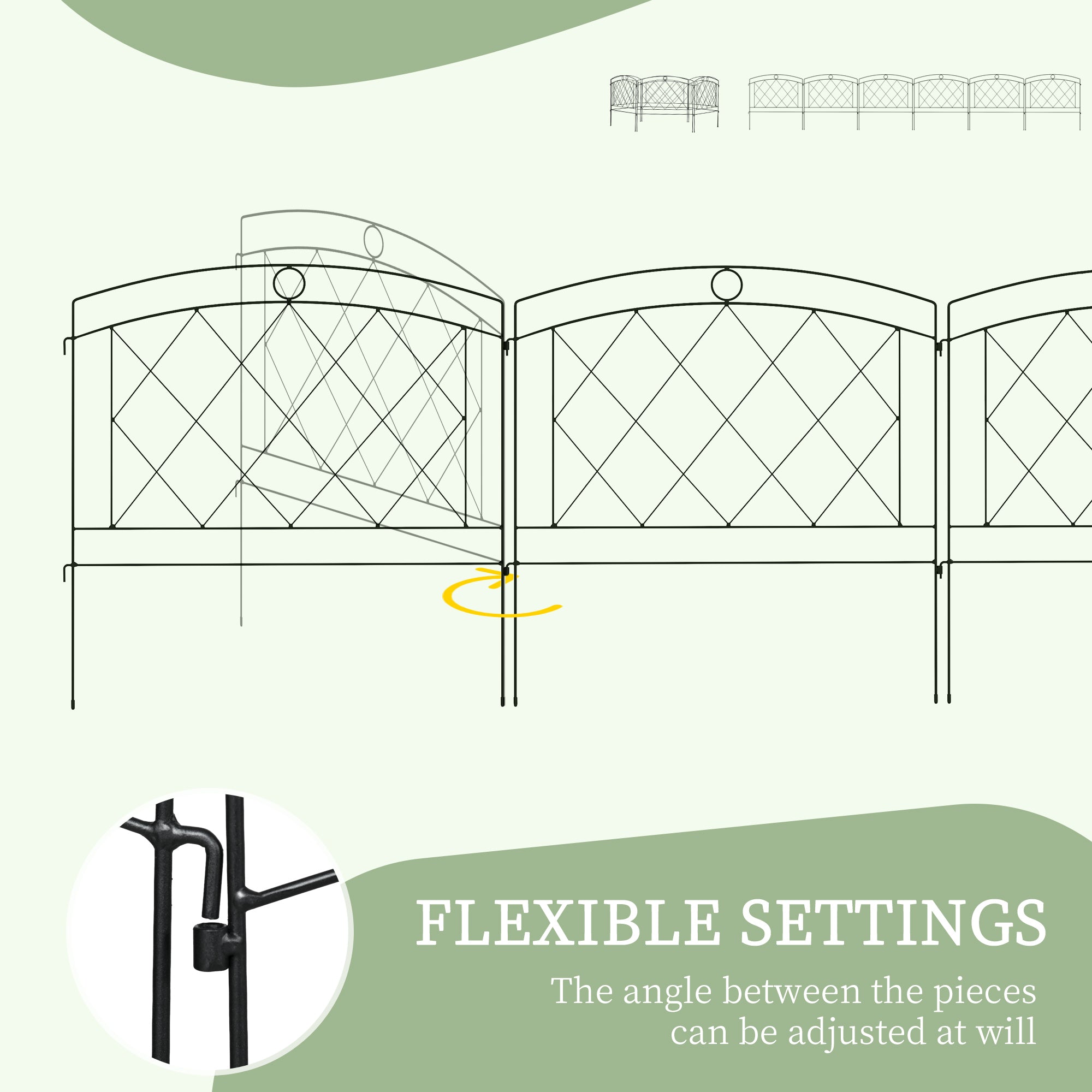 Outsunny Metal Decorative Outdoor Picket Fence Panels Set of 6, Black - North Peak Garden Furniture