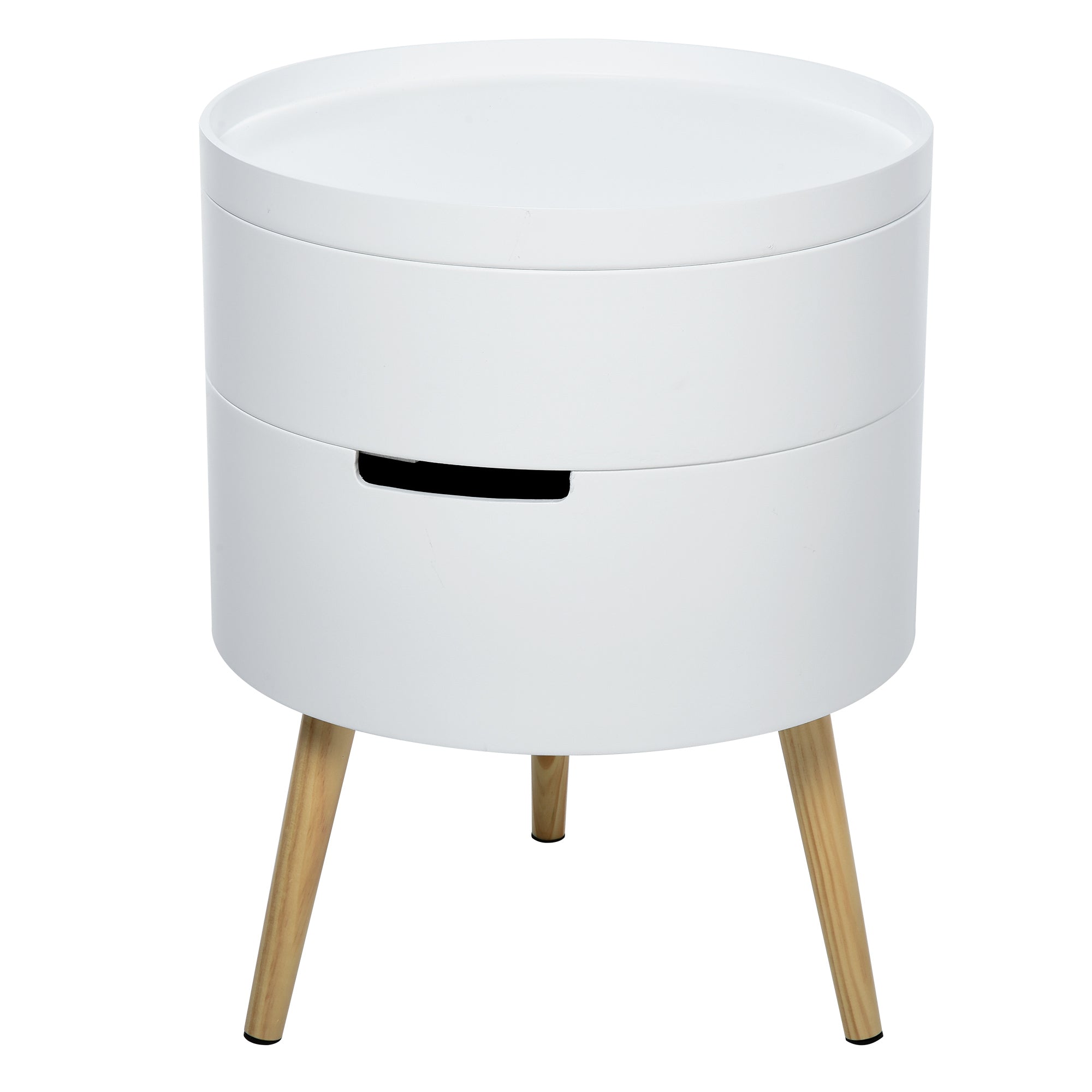 HOMCOM 3-Tier Coffee Table, Round End Table with 2 Hidden Compartments and Detachable Tray, Side Table with Storage for Living Room, White - North Peak Garden Furniture
