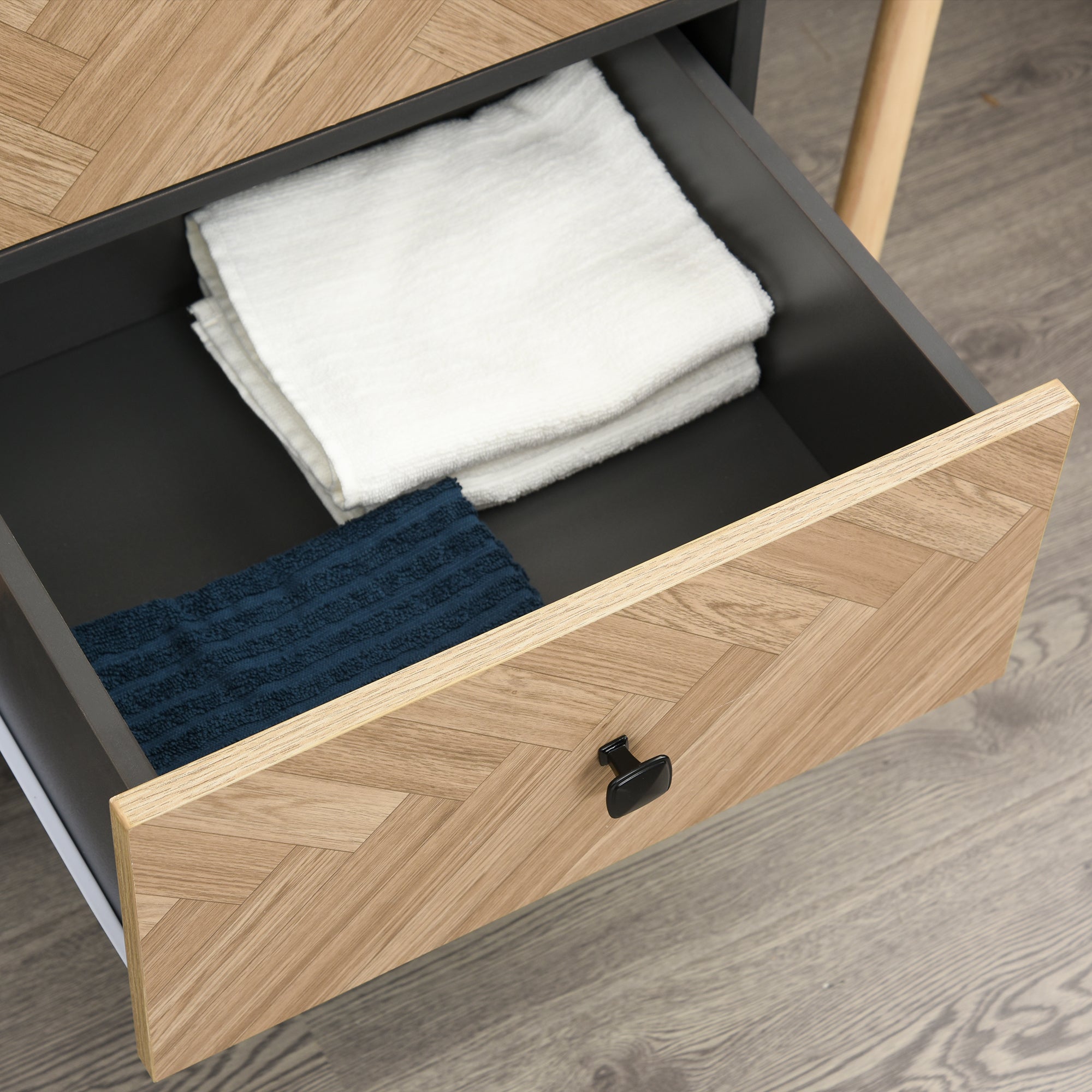 HOMCOM Modern Wardrobe Cabinet Wood Grain Sticker Surface with Shelf, Hanging Rod and 2 Drawers 90x50x190cm - North Peak Garden Furniture