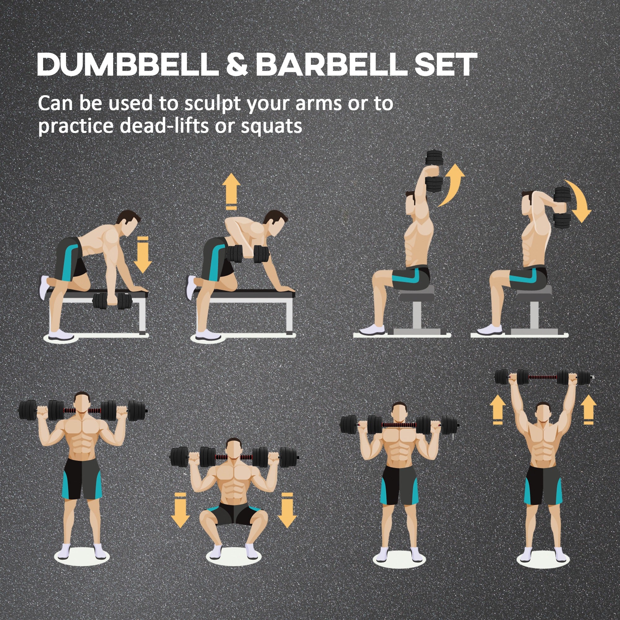 HOMCOM 30kg 2 IN 1 Adjustable Dumbbells Weight Set, Dumbbell Hand Weight Barbell for Body Fitness, Lifting Training for Home, Office, Gym, Black - North Peak Garden Furniture