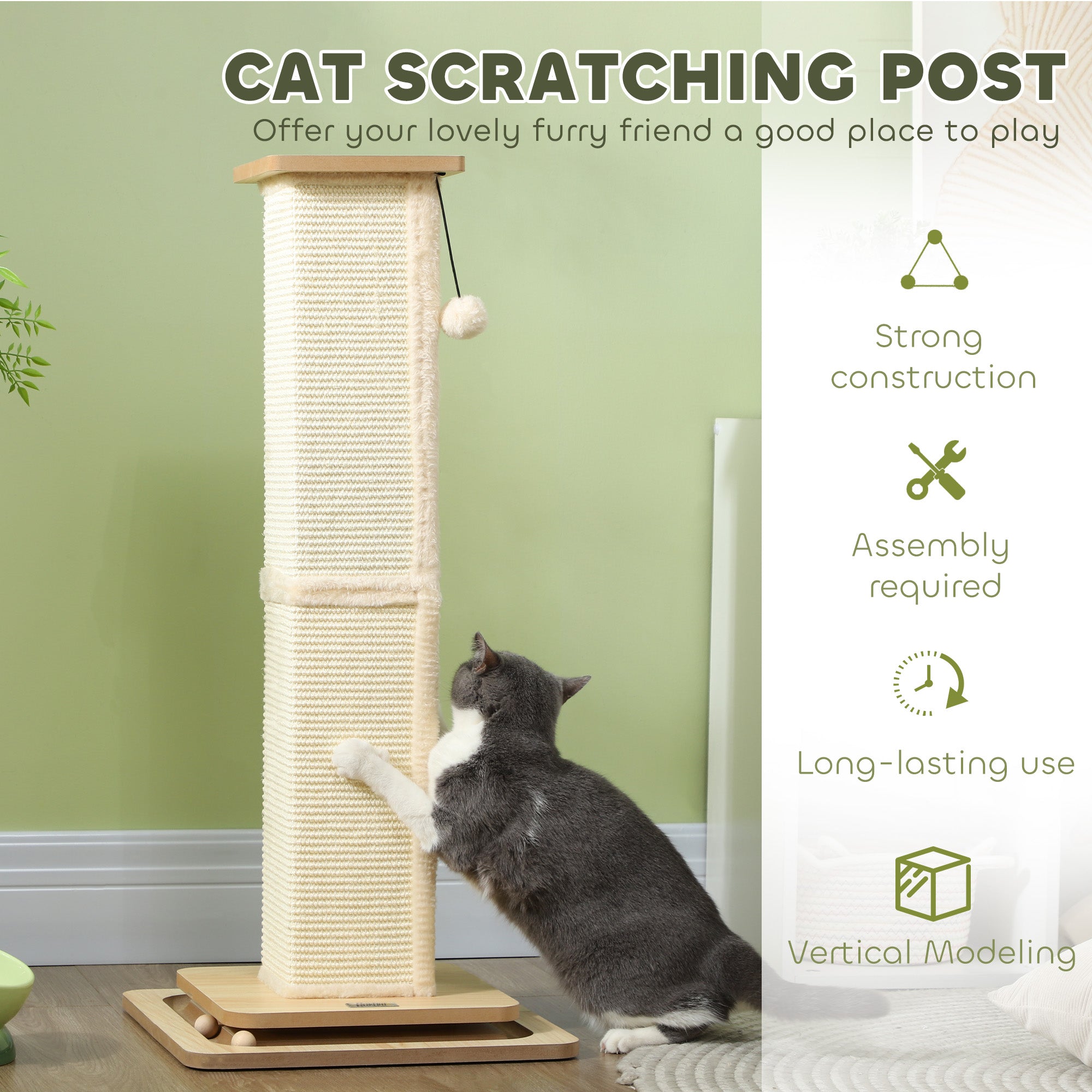 PawHut 3-in-1 Cat Scratching Post, 87cm Cat Scratcher w/ Track Ball Toy, Oak Tone - North Peak Garden Furniture