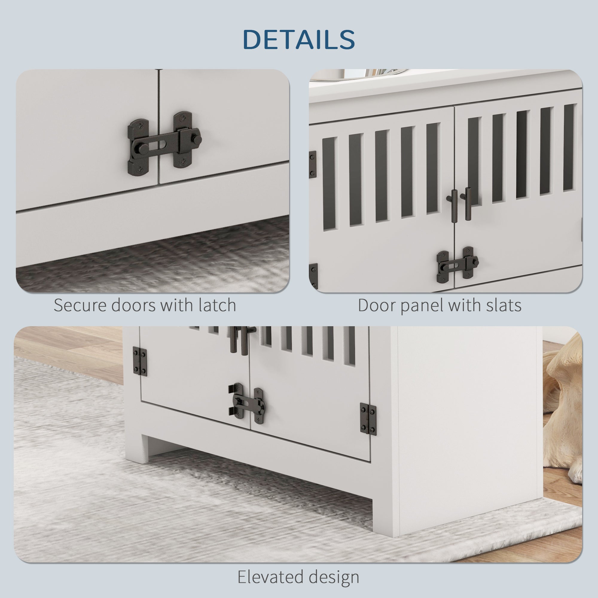 PawHut Raised Dog Bowls, Pet Feeding Station, with Storage, Food and Water Bowls, for Large Dogs - White - North Peak Garden Furniture