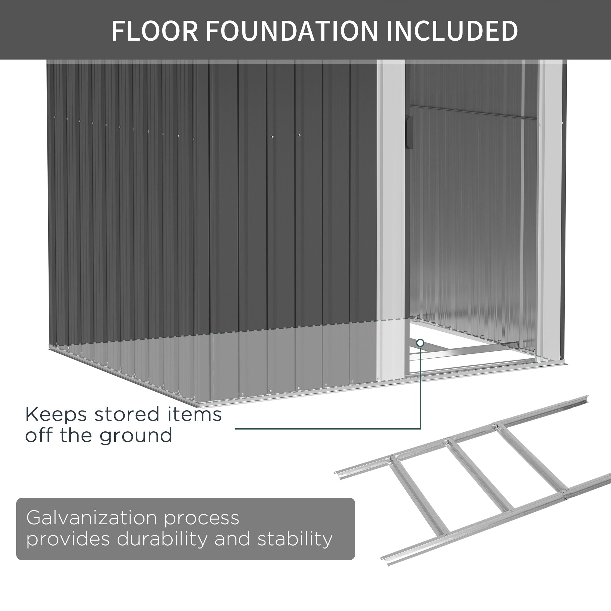 Outsunny Garden Metal Tool Storage Shed with Sliding Door, Sloped Roof and Foundation Kit, 152 x 132 x 188cm, Grey - North Peak Garden Furniture