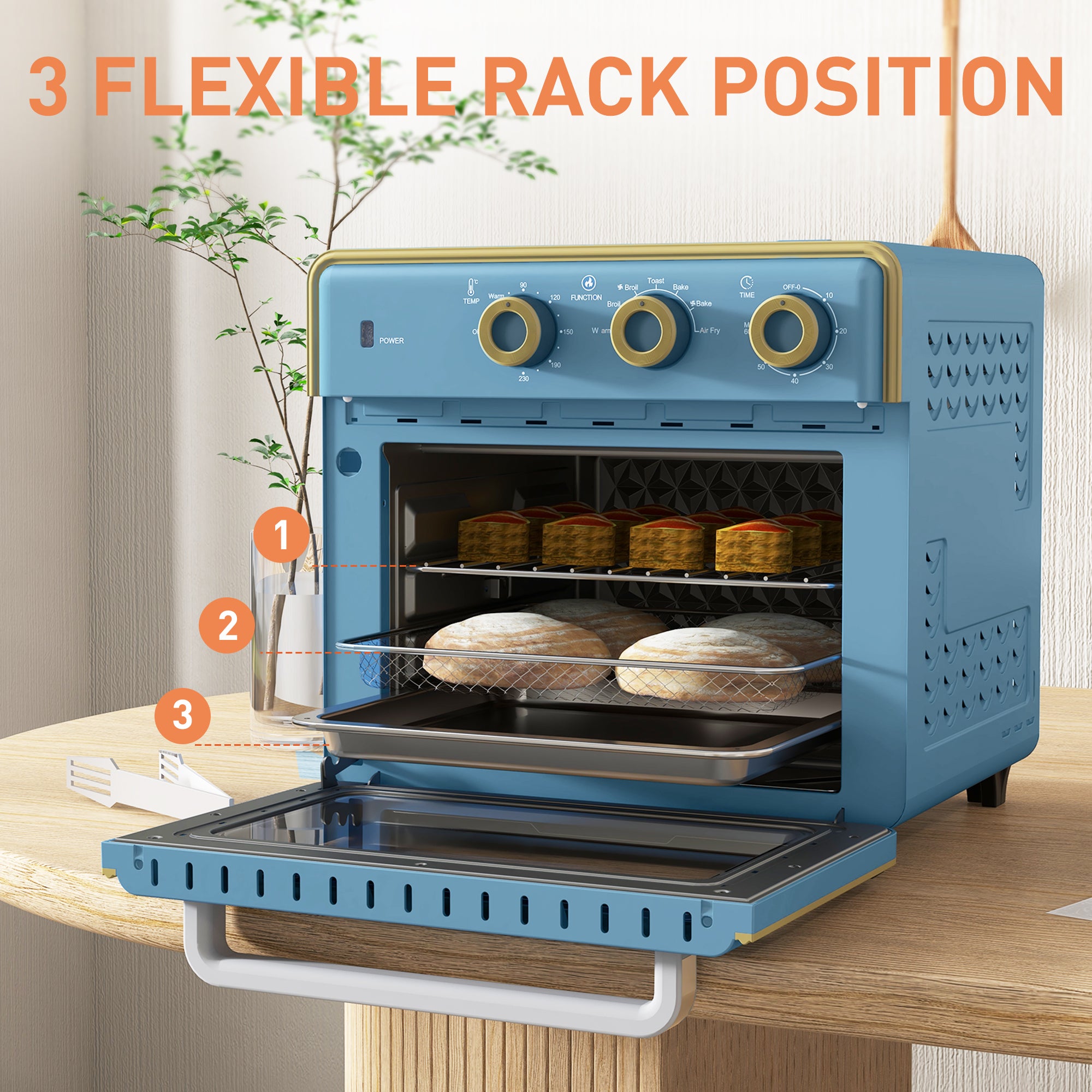 HOMCOM 20L 90-230℃ Mini Electric Oven - Blue - North Peak Garden Furniture
