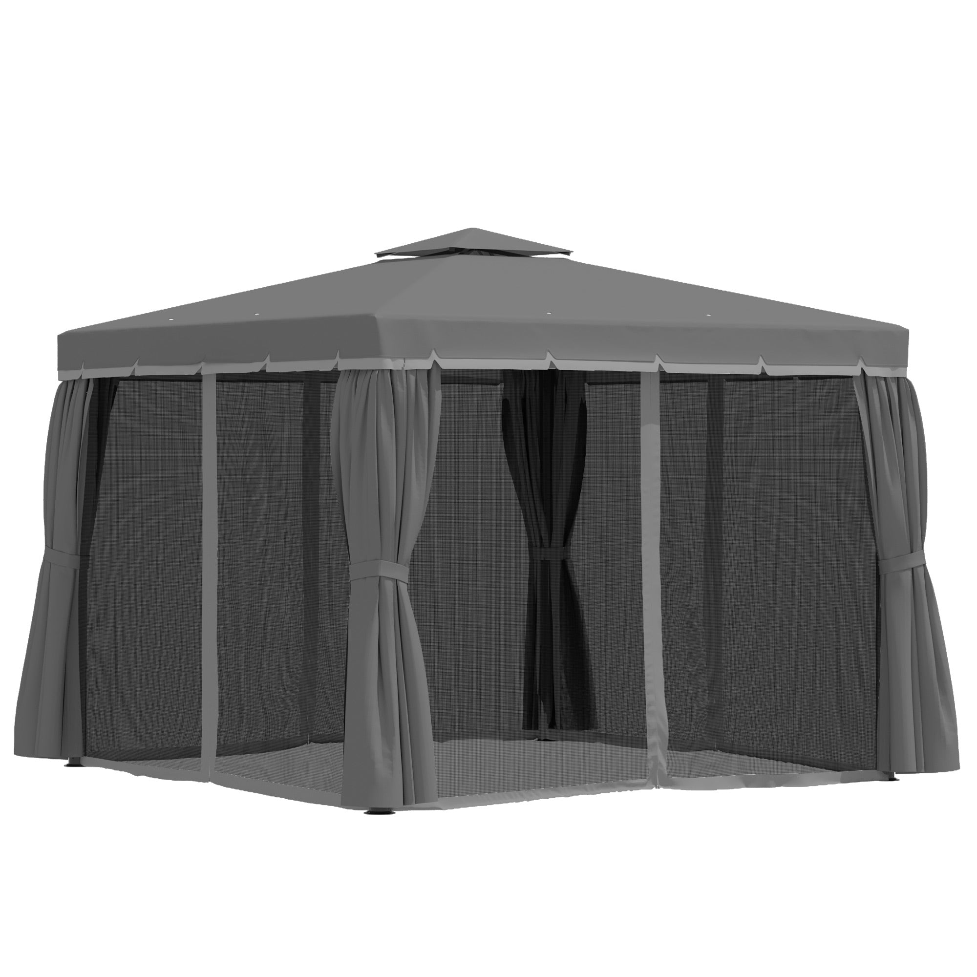 Outsunny 3 x 3(m) Patio Gazebo Canopy Garden Pavilion Tent Shelter Marquee with 2 Tier Water Repellent Roof, Mosquito Netting and Curtains, Aluminium Frame, Dark Grey - North Peak Garden Furniture