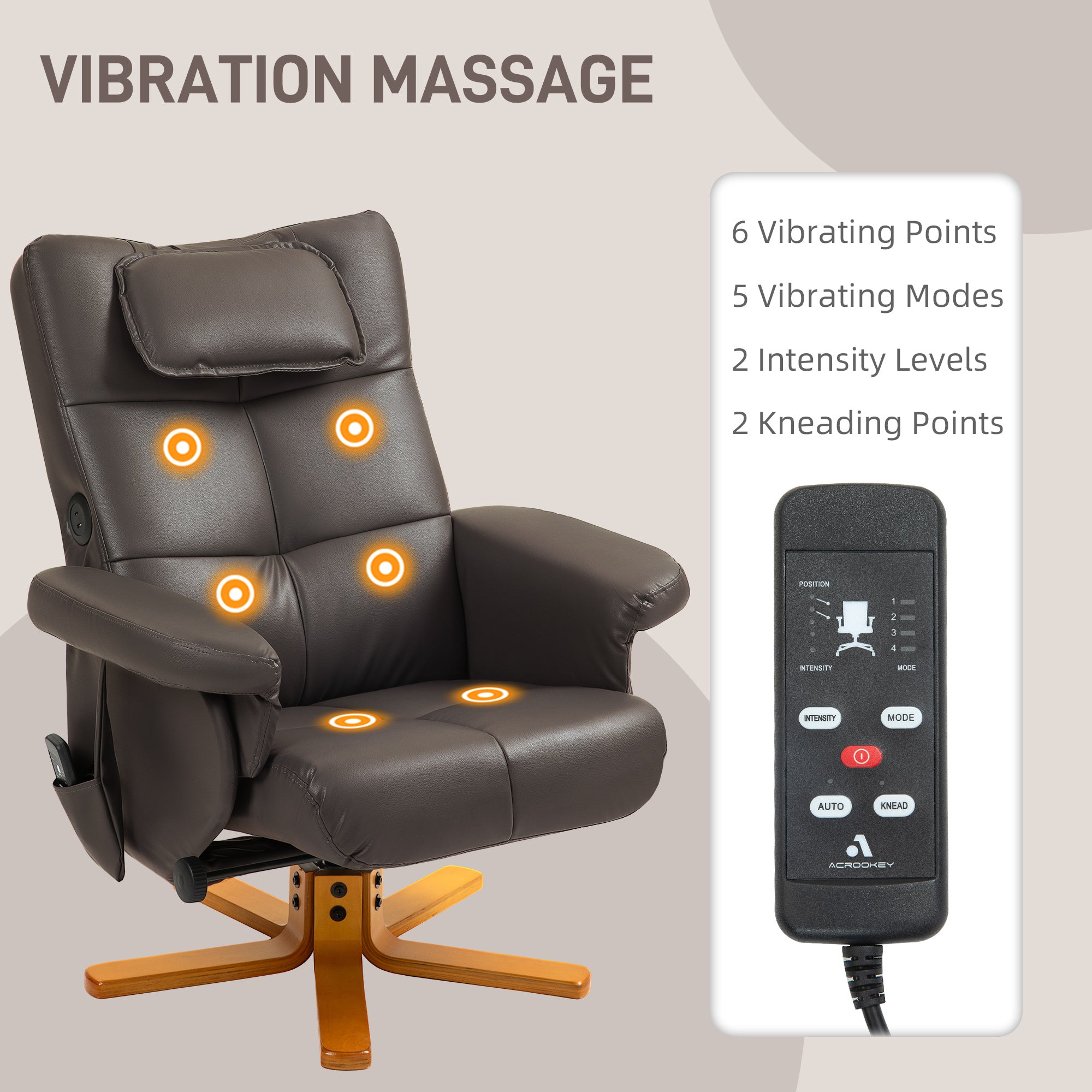 HOMCOM Faux Leather Massage Recliner Chair, with Storage Ottoman - Brown - North Peak Garden Furniture