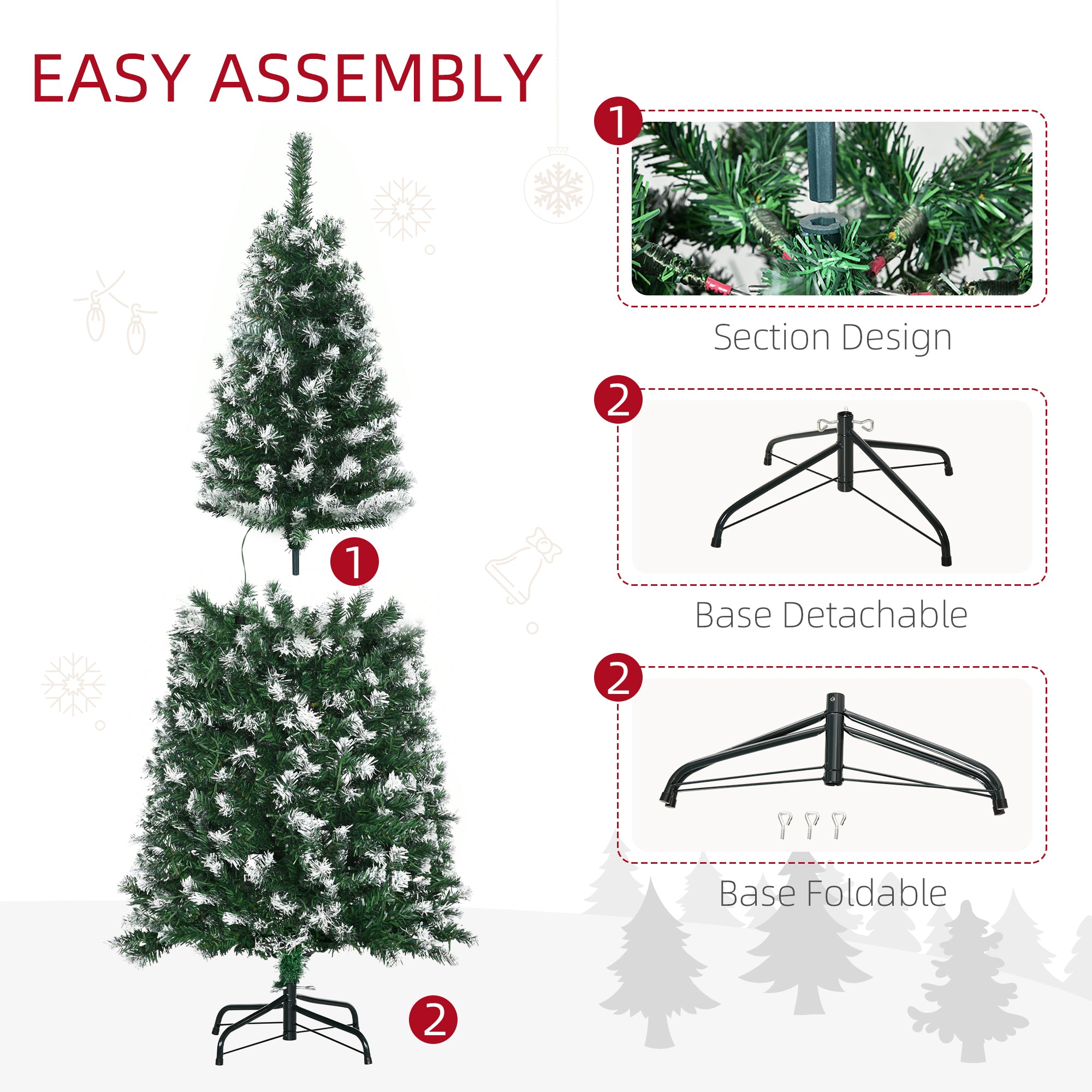 HOMCOM 5FT Tall Prelit Pencil Slim Artificial Christmas Tree with Realistic Branches, 250 Colourful LED Lights and 408 Tips, Xmas Decoration, Green - North Peak Garden Furniture