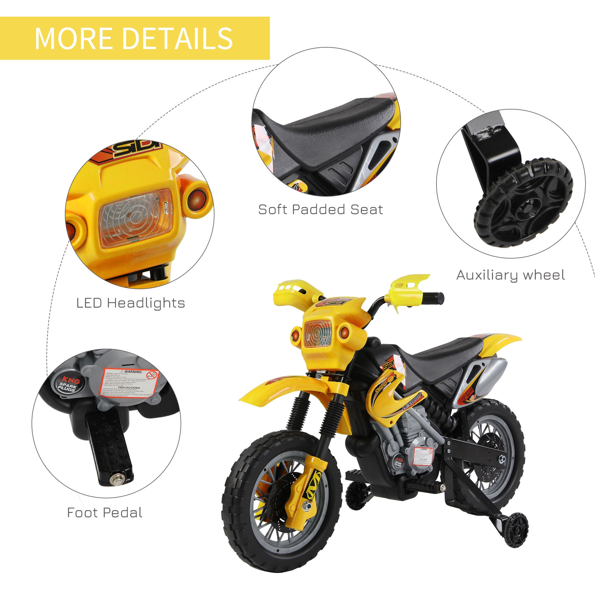 HOMCOM Electric Motorcycle for Kids Ride on Toys-Yellow