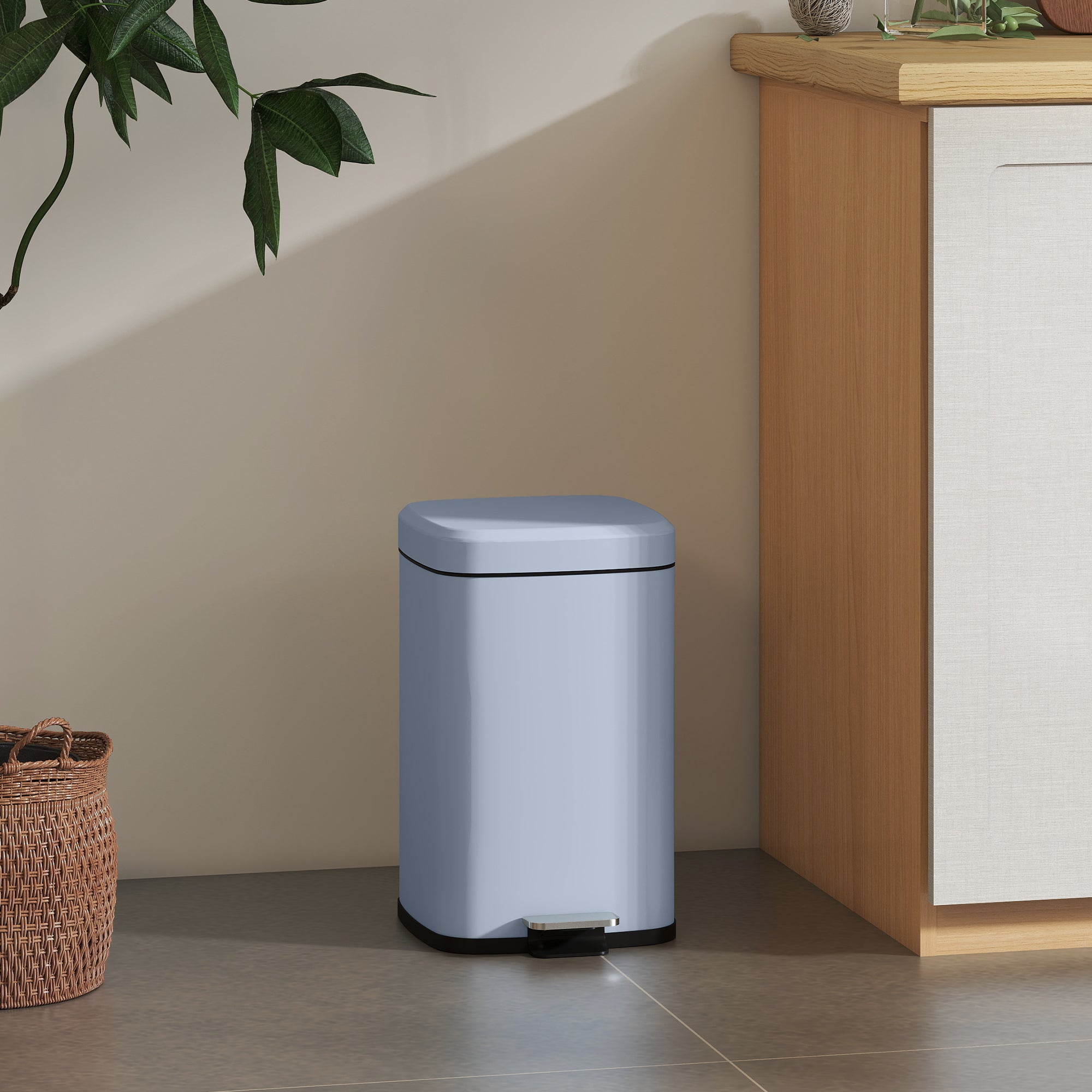 HOMCOM 20L Modern Boxy Metal Home Kitchen Bin - Light Blue