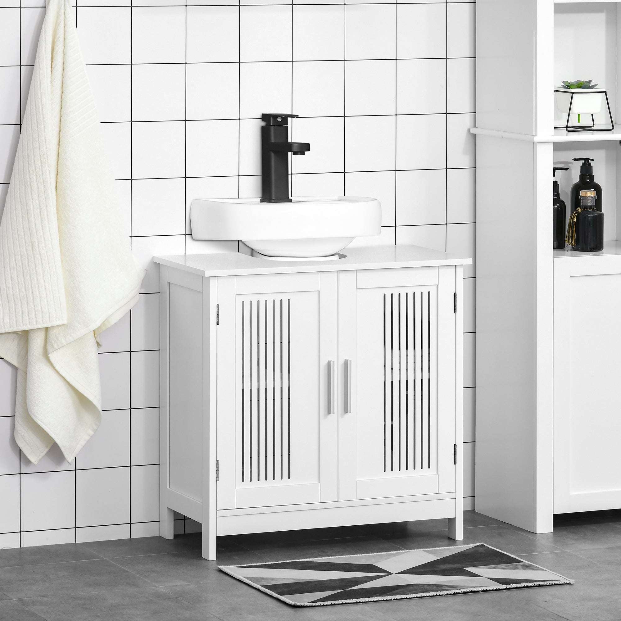 kleankin Modern Under Sink Cabinet with 2 Doors, Bathroom Vanity Unit, Pedestal Under Sink Design, Storage Cupboard with Adjustable Shelves, White - North Peak Garden Furniture
