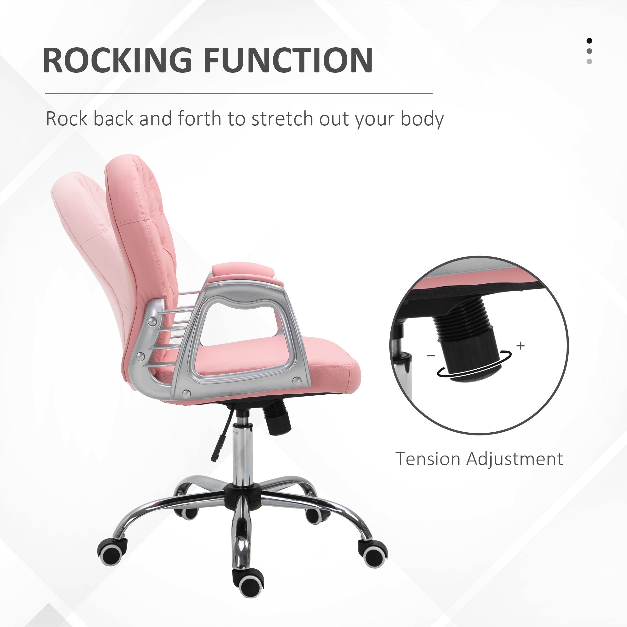 Vinsetto Office Chair Ergonomic 360° Swivel PU Diamante Padded Base 5 Castor Wheels for Home Work Pink - North Peak Garden Furniture