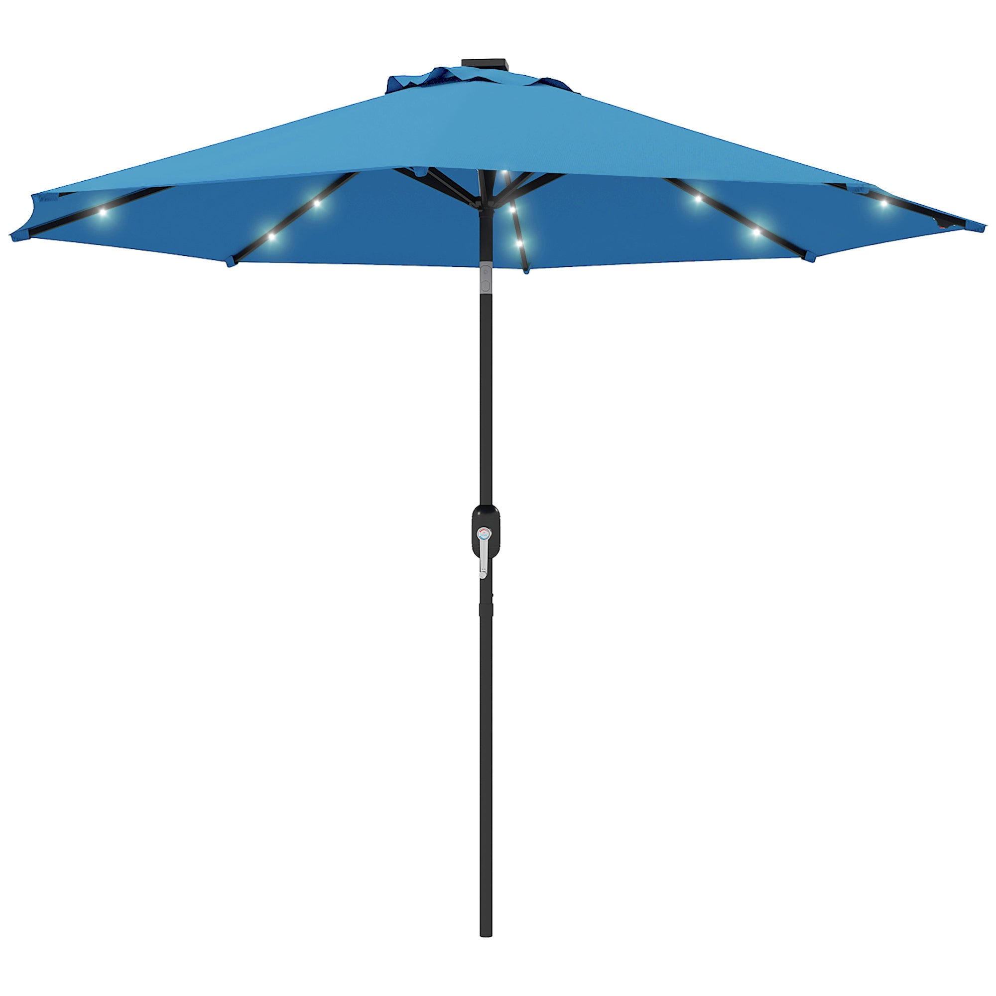 Outsunny 2.7m LED Light Parasol Umbrella - Blue - North Peak Garden Furniture