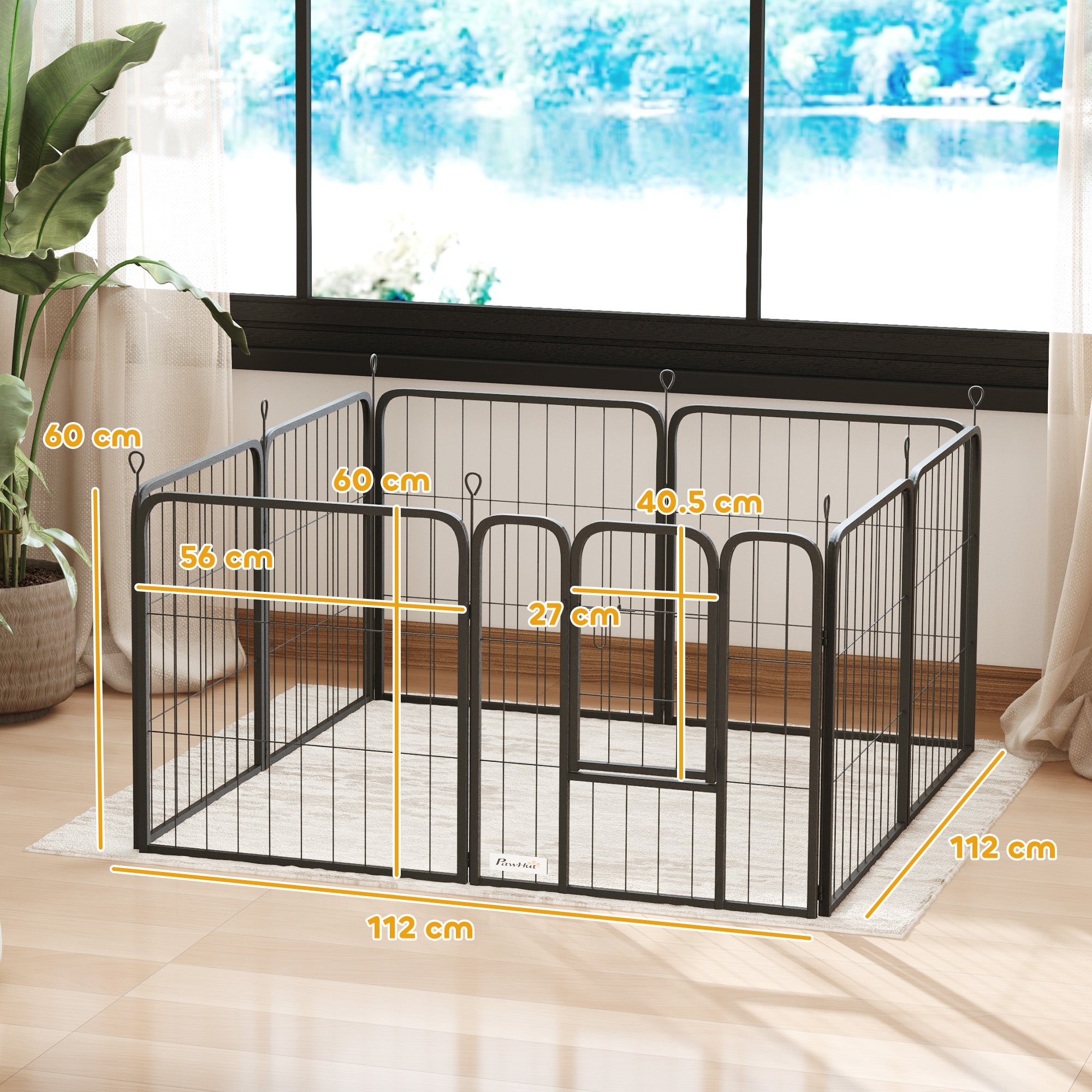 PawHut 8 Panels Heavy Duty Dog Playpen with Door Indoor Outdoor, for Small Dogs, 60cm High - North Peak Garden Furniture