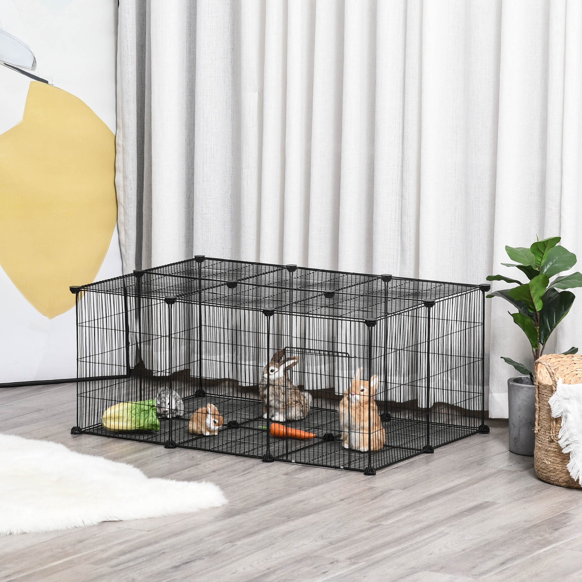PawHut Pet Playpen DIY Small Animal Cage Metal Fence with Door, 22 Pieces, for Bunny Chinchilla Hedgehog Guinea Pig - North Peak Garden Furniture