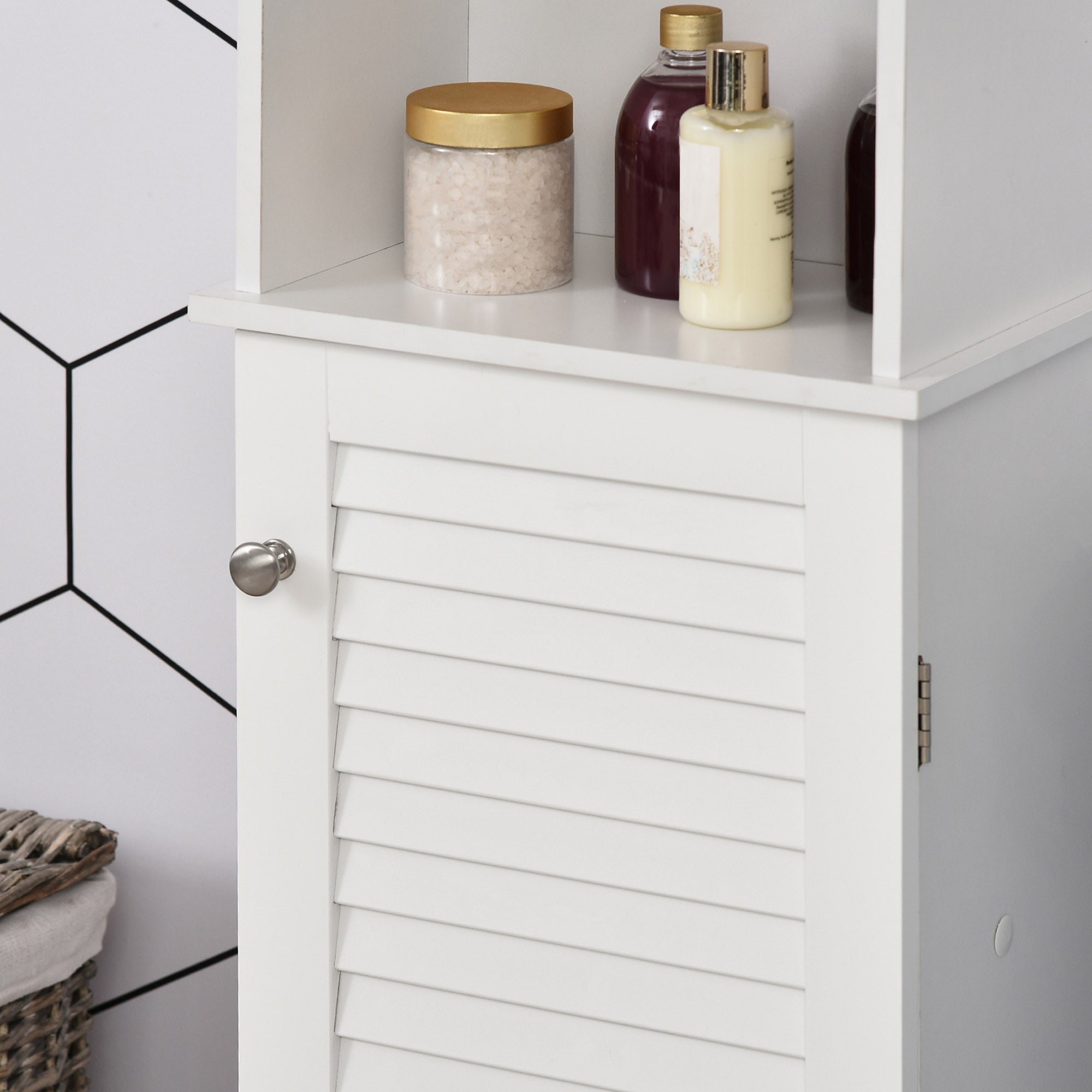 HOMCOM Tall Bathroom Cabinet Storage Cupboard Floor Standing Home Bathroom Furniture w/ 6 Shelves 165H x 34W x 20D cm White - North Peak Garden Furniture