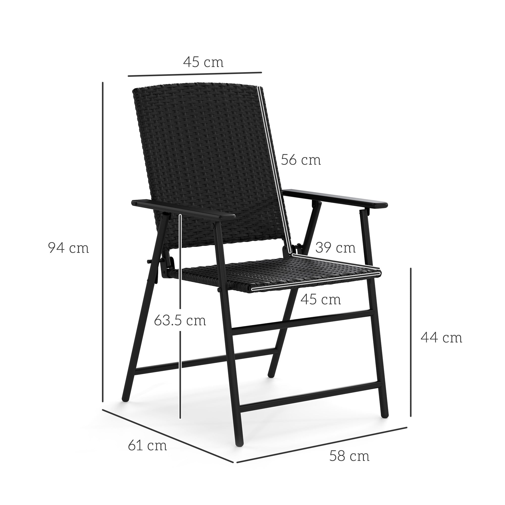 Outsunny Set of Four Folding Rattan Seat Chairs - Black - North Peak Garden Furniture