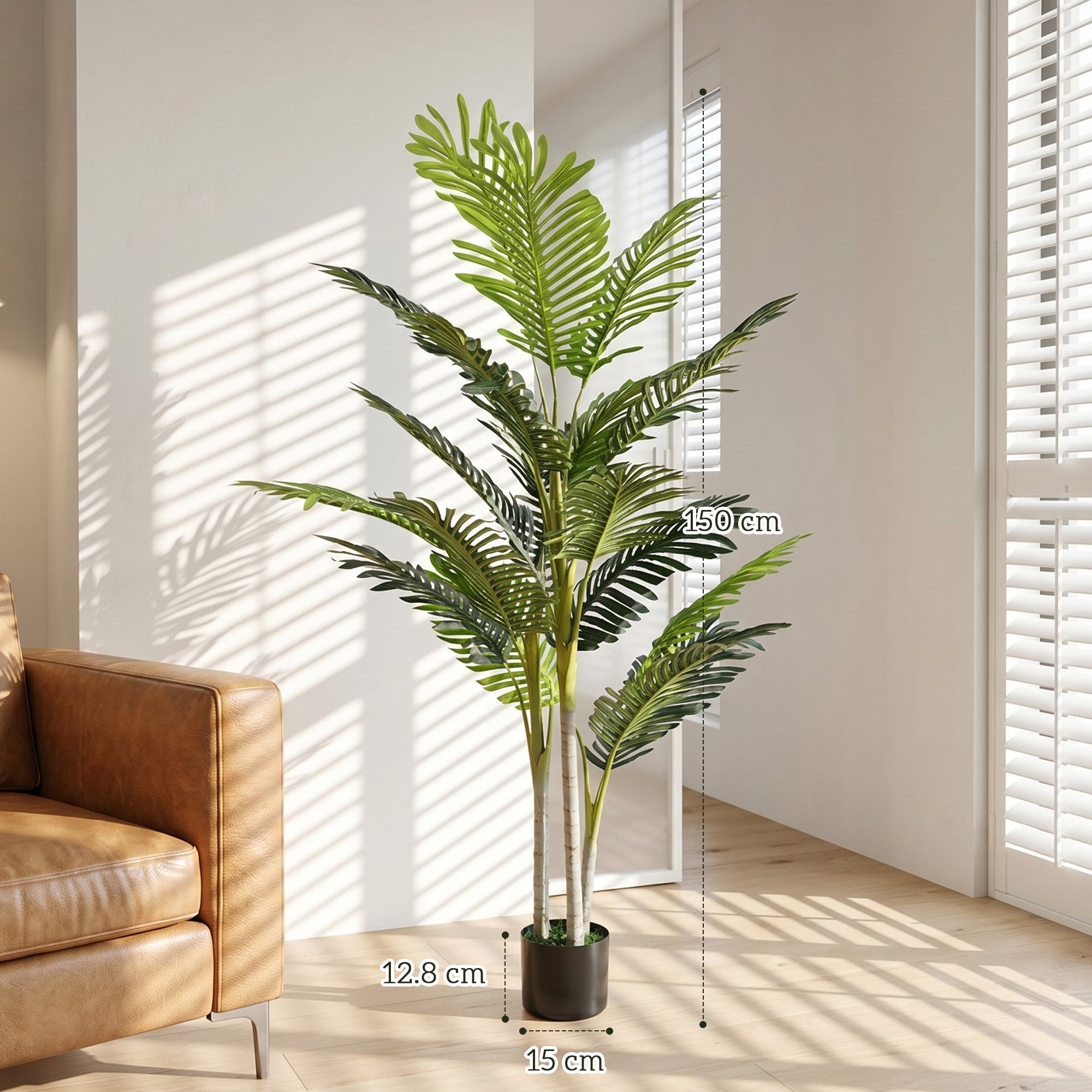 Outsunny Artificial Tree, 150cm Tropical Palm Tree, Fake Plants in Pots, Faux Green Plant for Indoor Outdoor Home Office Living Room Decoration