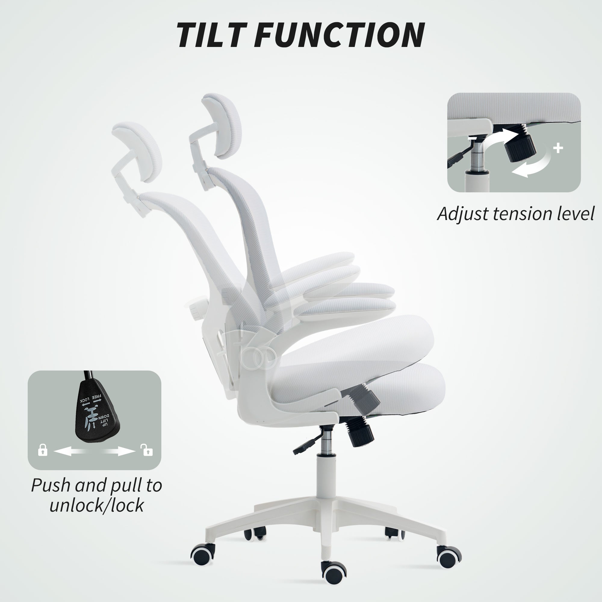 Vinsetto Multi-Adjustable Office Chair, with Lumbar Support, Headrest and Mesh Back - White - North Peak Garden Furniture