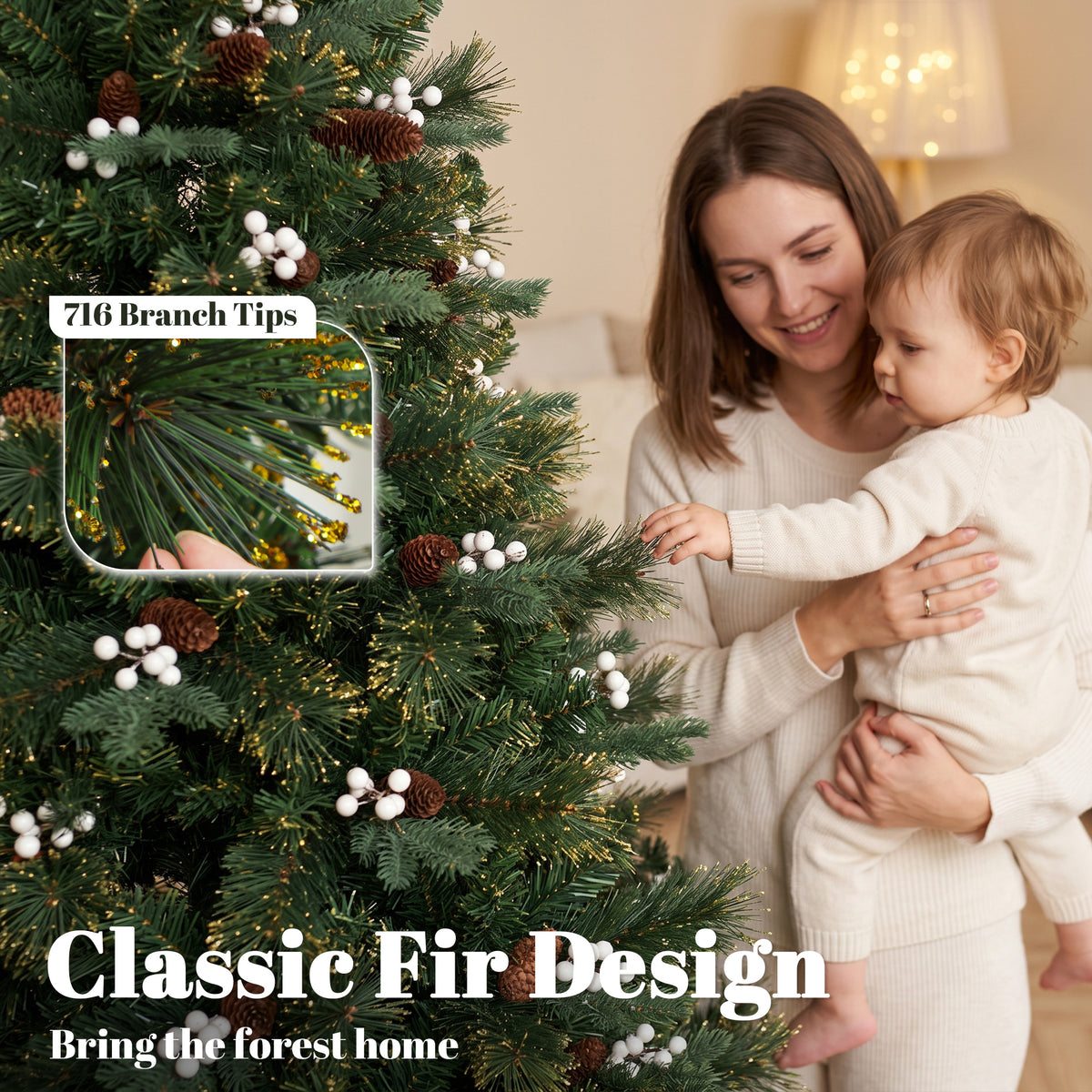 HOMCOM 6ft Artificial Christmas Tree, Fir Hinged Xmas Tree with 716 Branch Tips, Foldable Metal Stand, Easy Assembly, Green