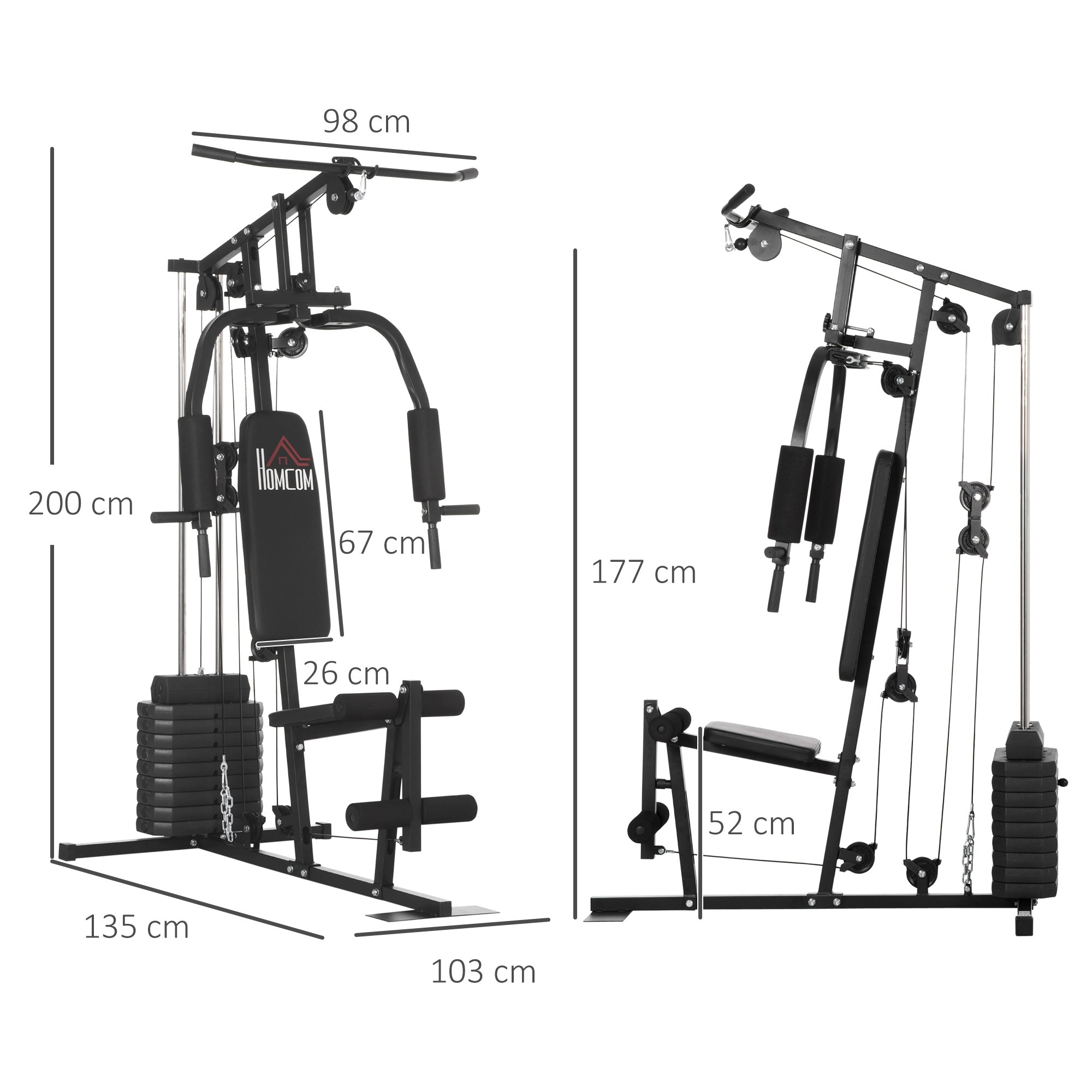 HOMCOM Multifunction Home Gym Machine, with 45kg Weight Stacks, for Strength Training - North Peak Garden Furniture
