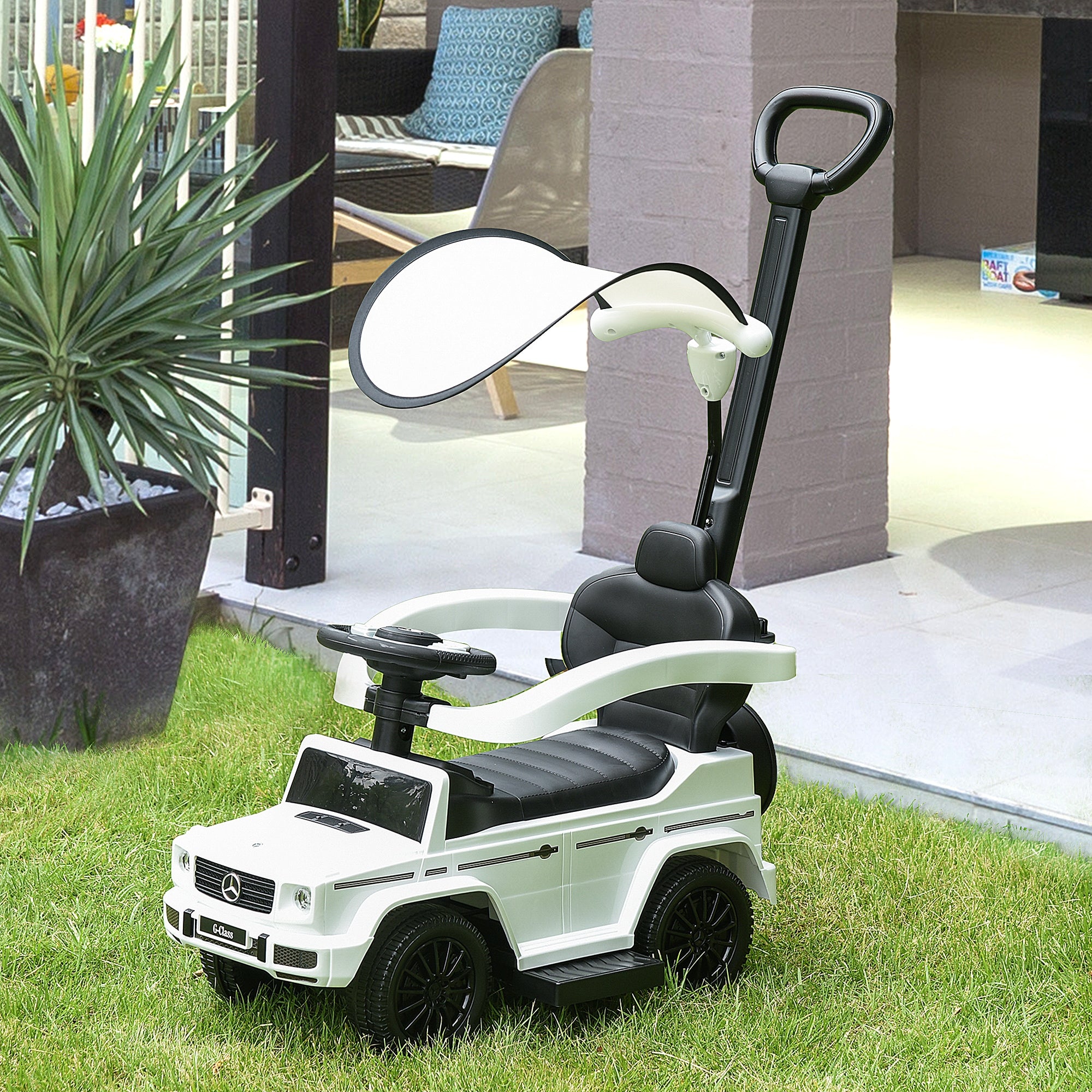 HOMCOM 3 in 1 Kids Children Ride on Push Car Toddler Sliding Car G350 Licensed Walker Foot to Floor Slider Push-Along with Horn Steering Wheel NO POWER Manual, White - North Peak Garden Furniture