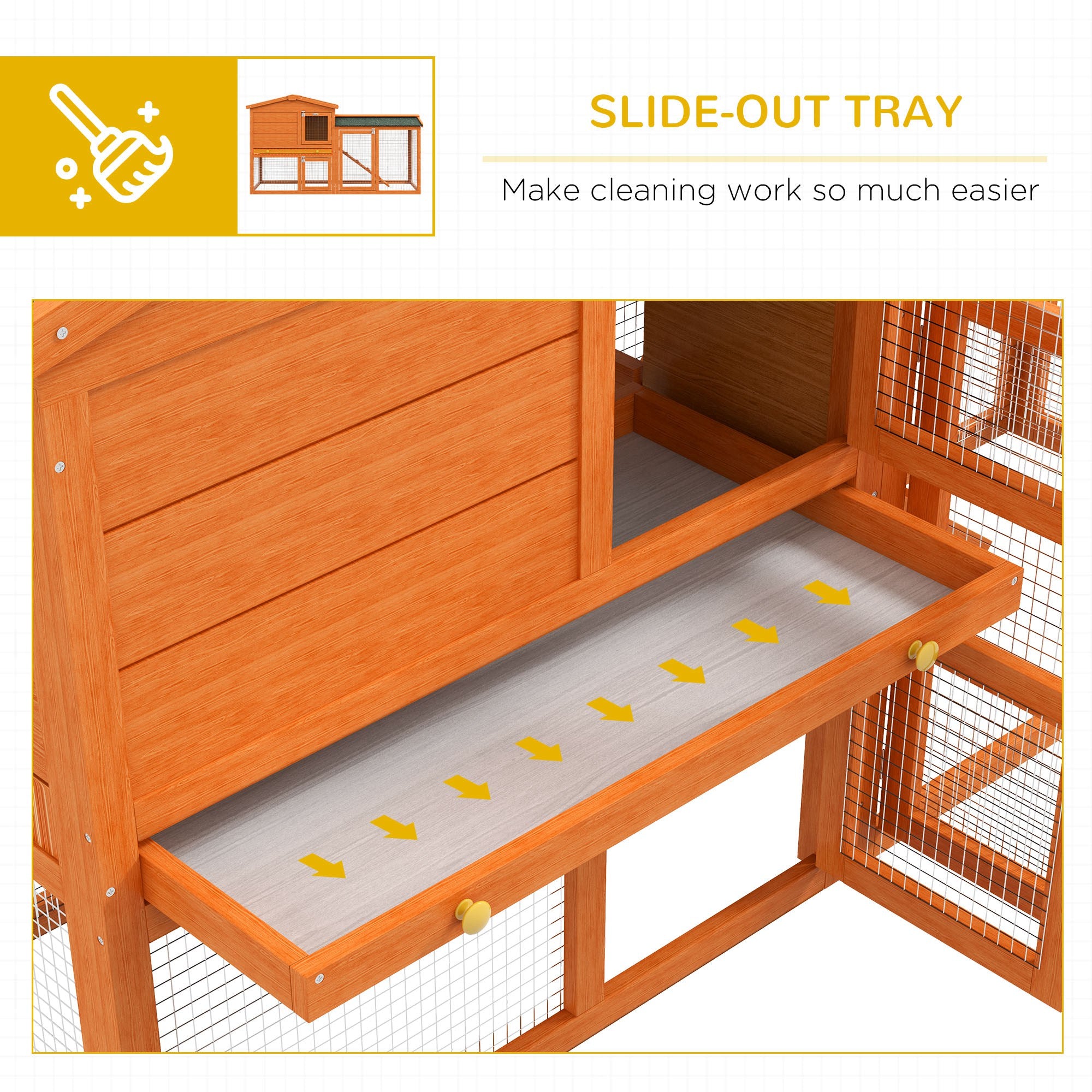 PawHut Two-Tier Rabbit Hutch with Run, Ramp, Slide-Out Tray, for Garden - Orange - North Peak Garden Furniture