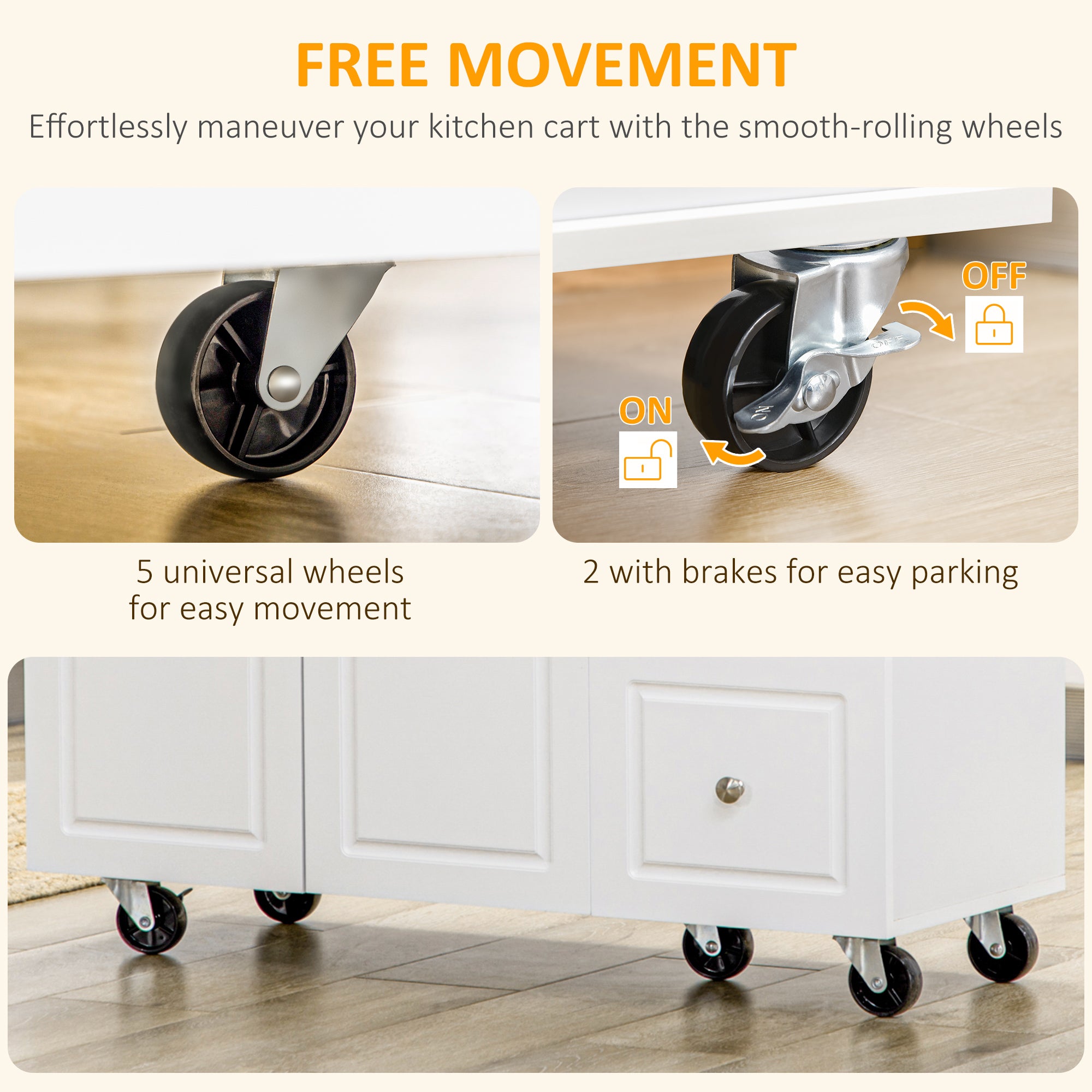 HOMCOM Drop-Leaf Kitchen Island on Wheels Utility Storage Cart with Drawers & Cabinet for Kitchen, Dining & Living Room - North Peak Garden Furniture