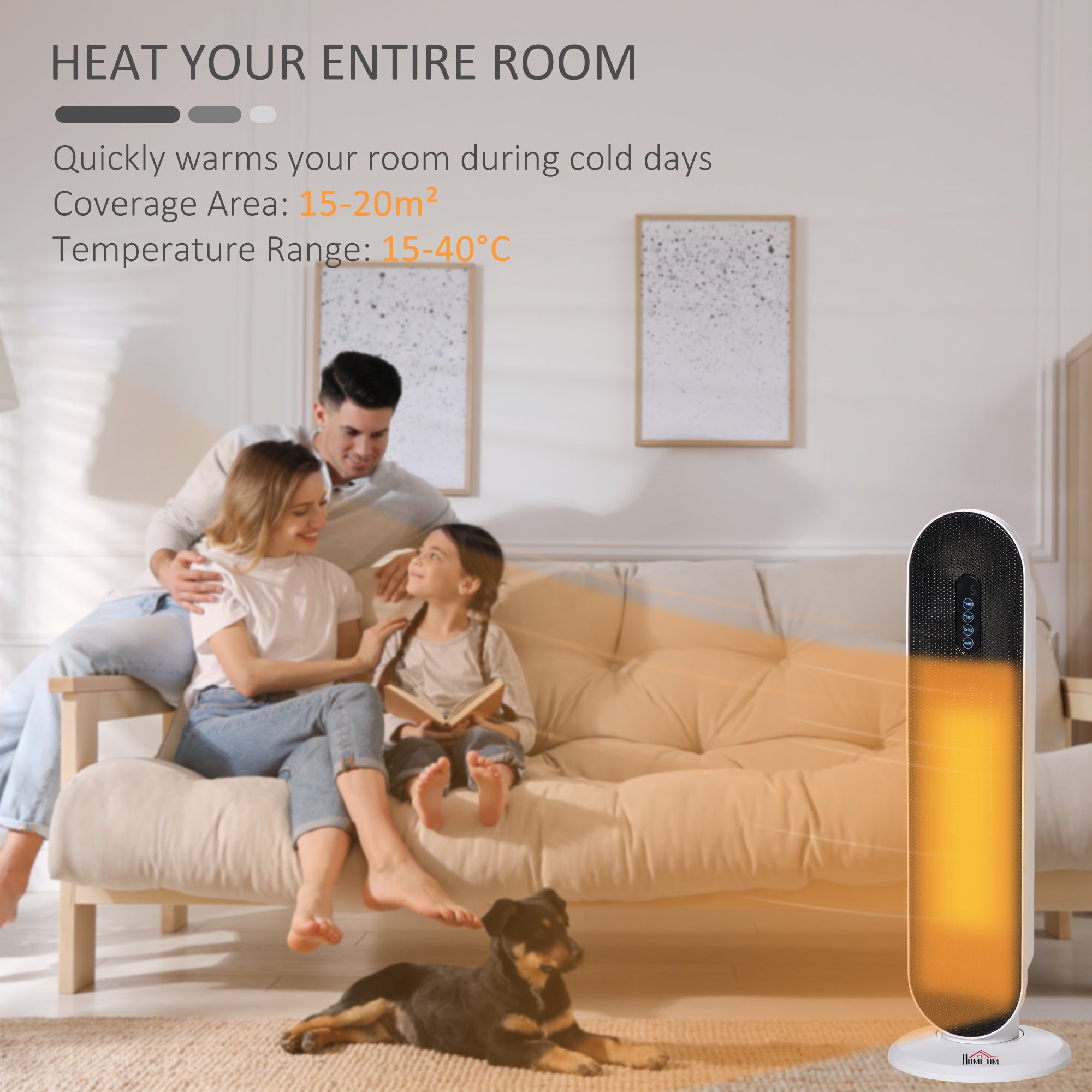 HOMCOM Ceramic Space Heater, Indoor Tower Heater with 2 Heat, Oscillation, Remote Control, Timer, Tip-Over & Overheating Protection, 1200W/2000W, White - North Peak Garden Furniture