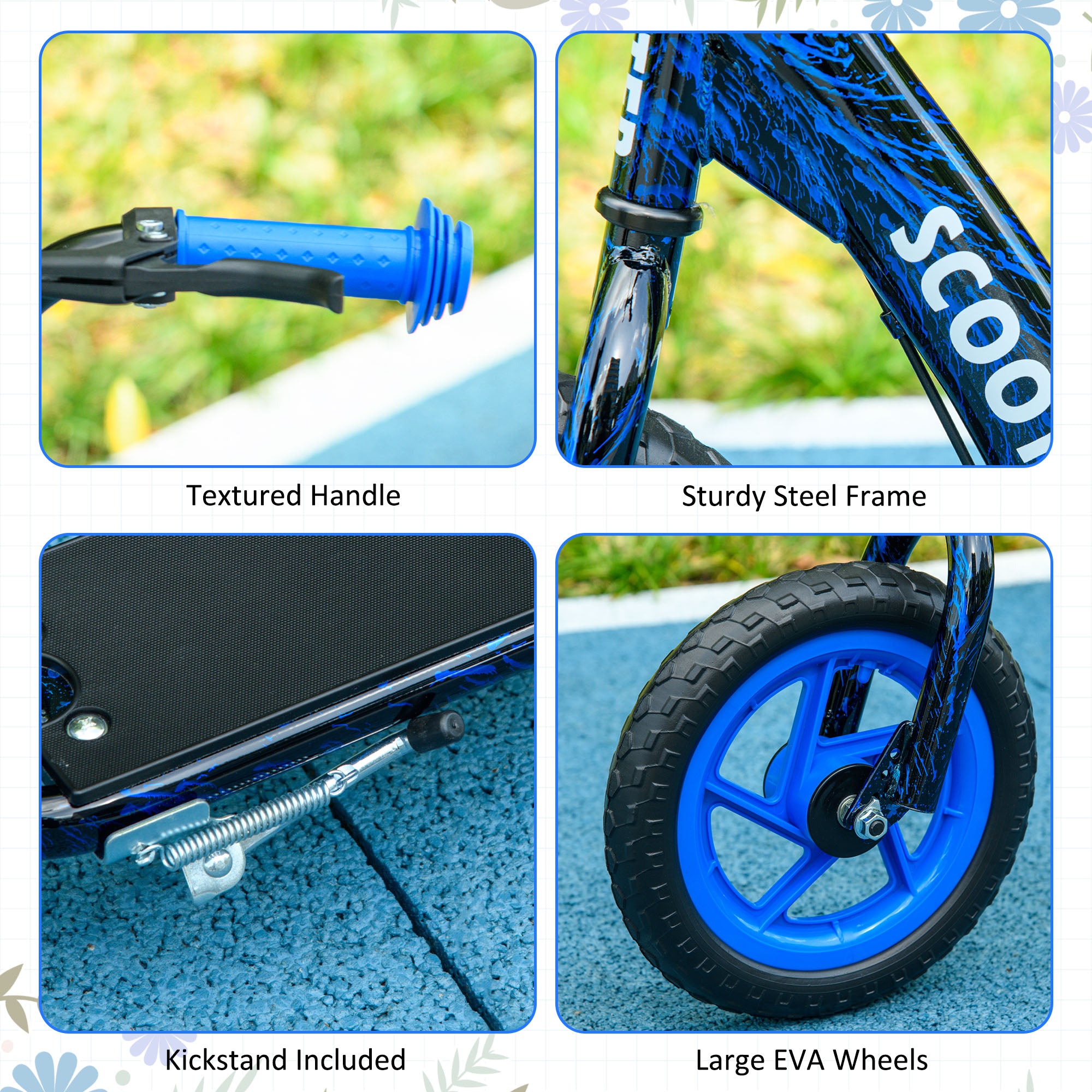 AIYAPLAY Kids Scooter with Adjustable Handlebar, Children's Kick Scooter with Non-slip Footplate, Rear Brake, Kickstand, Blue - North Peak Garden Furniture