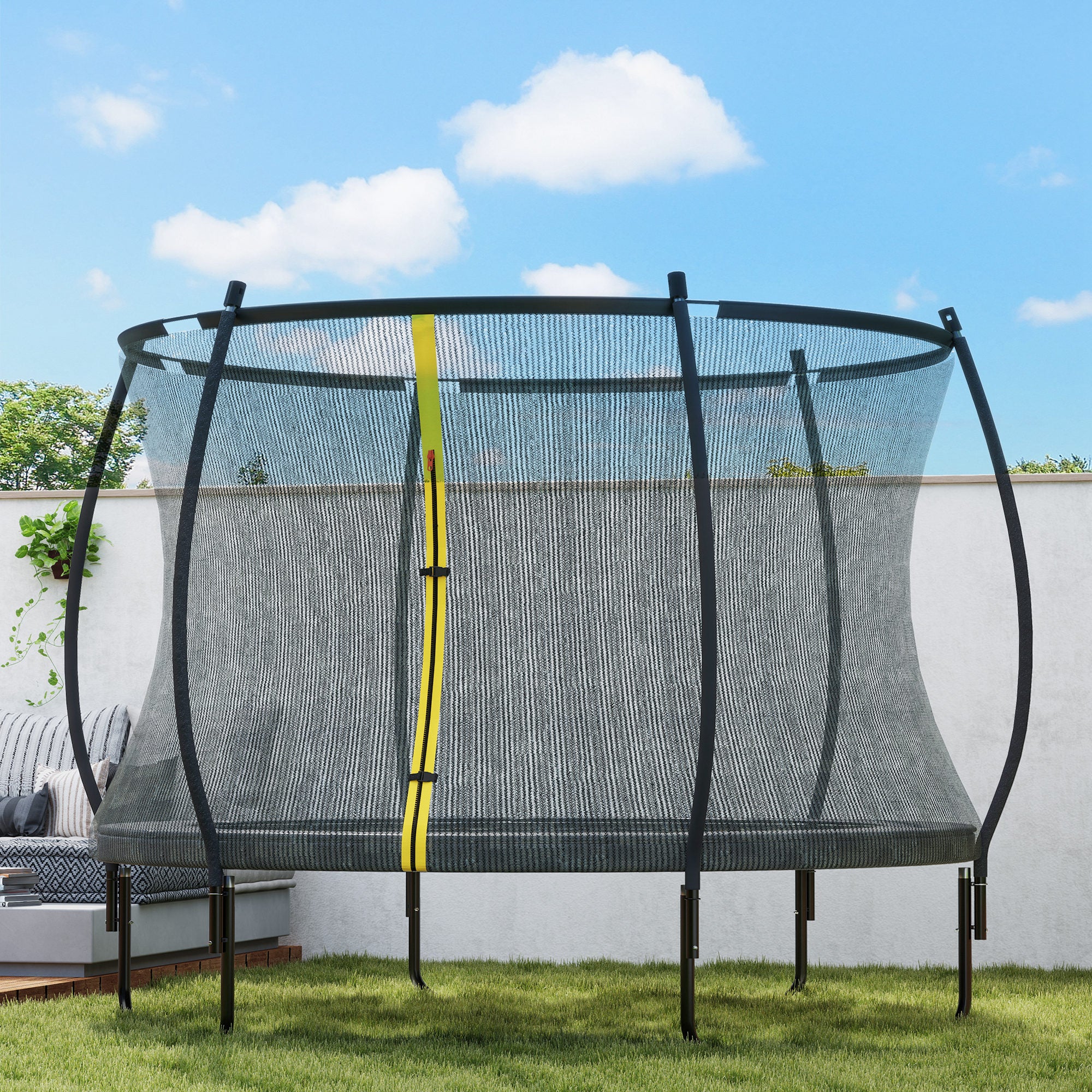 SPORTNOW 8ft Trampoline with Enclosure Net and Spring Cover, Outdoor Trampoline Garden Jumping Mat, Black