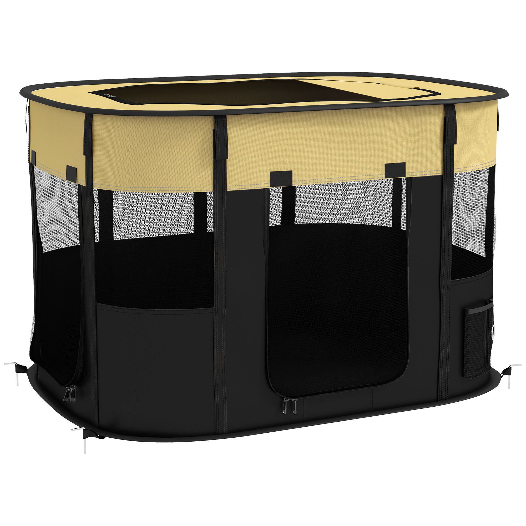 PawHut Foldable Dog Pen with Storage Bag for Indoor/Outdoor Use, Portable Pet playpen, with Ground Stakes - Yellow - North Peak Garden Furniture