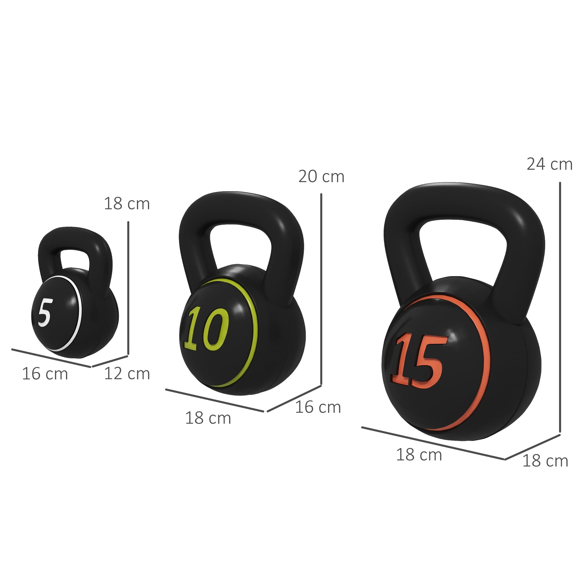 SPORTNOW Three-Piece Kettlebell Set, 5lbs, 10lbs, 15lbs with Storage Tray - North Peak Garden Furniture